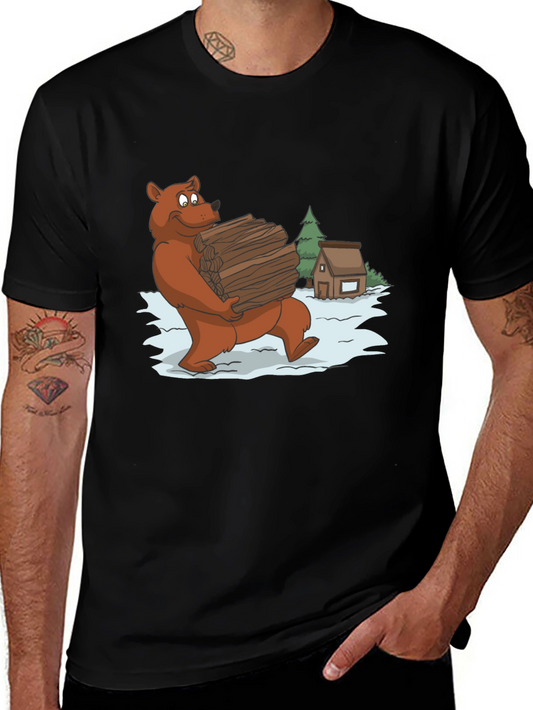 Bear Carrying Wood Graphic Tee - Black