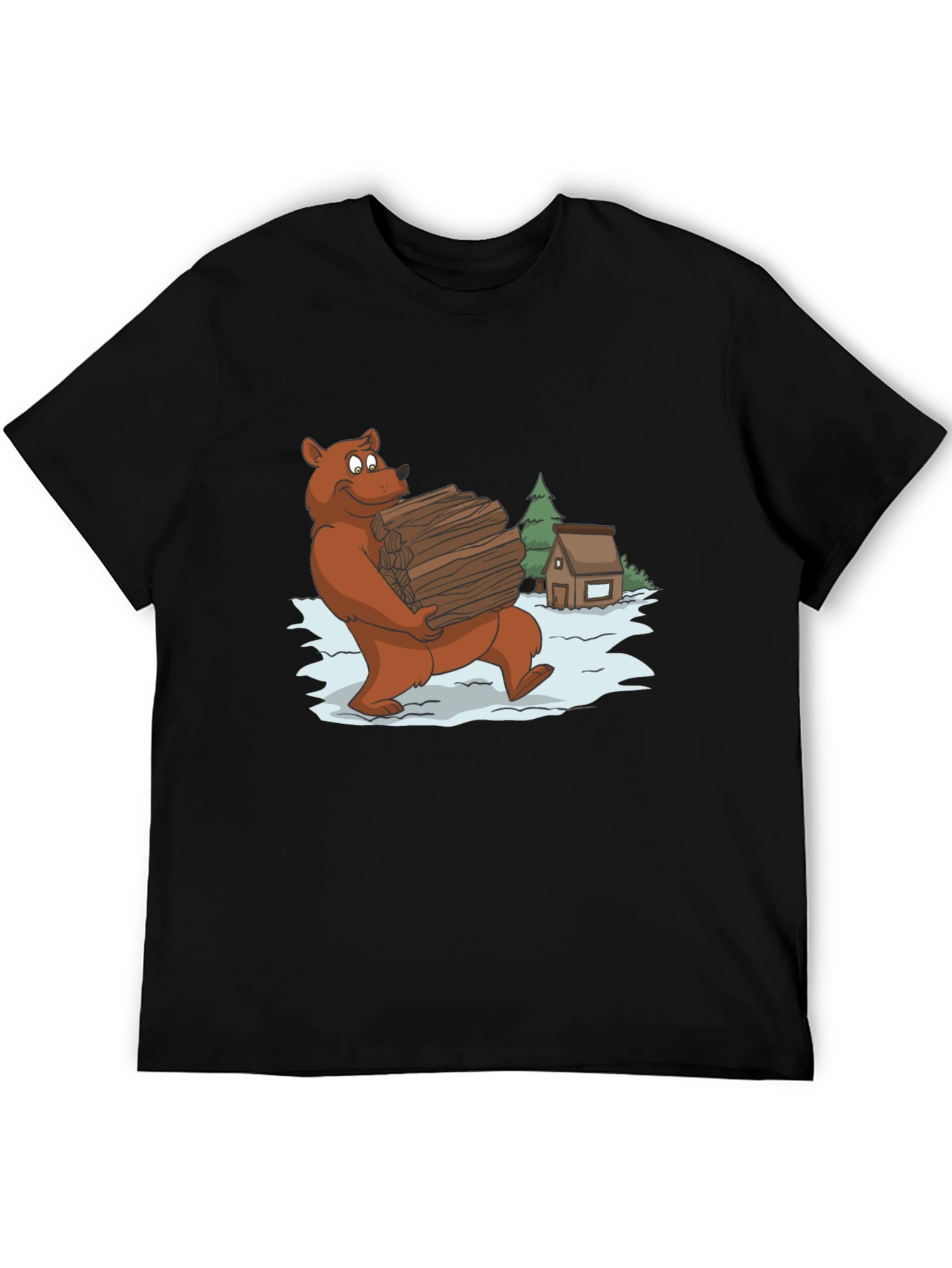 Bear Carrying Wood Graphic Tee - Black