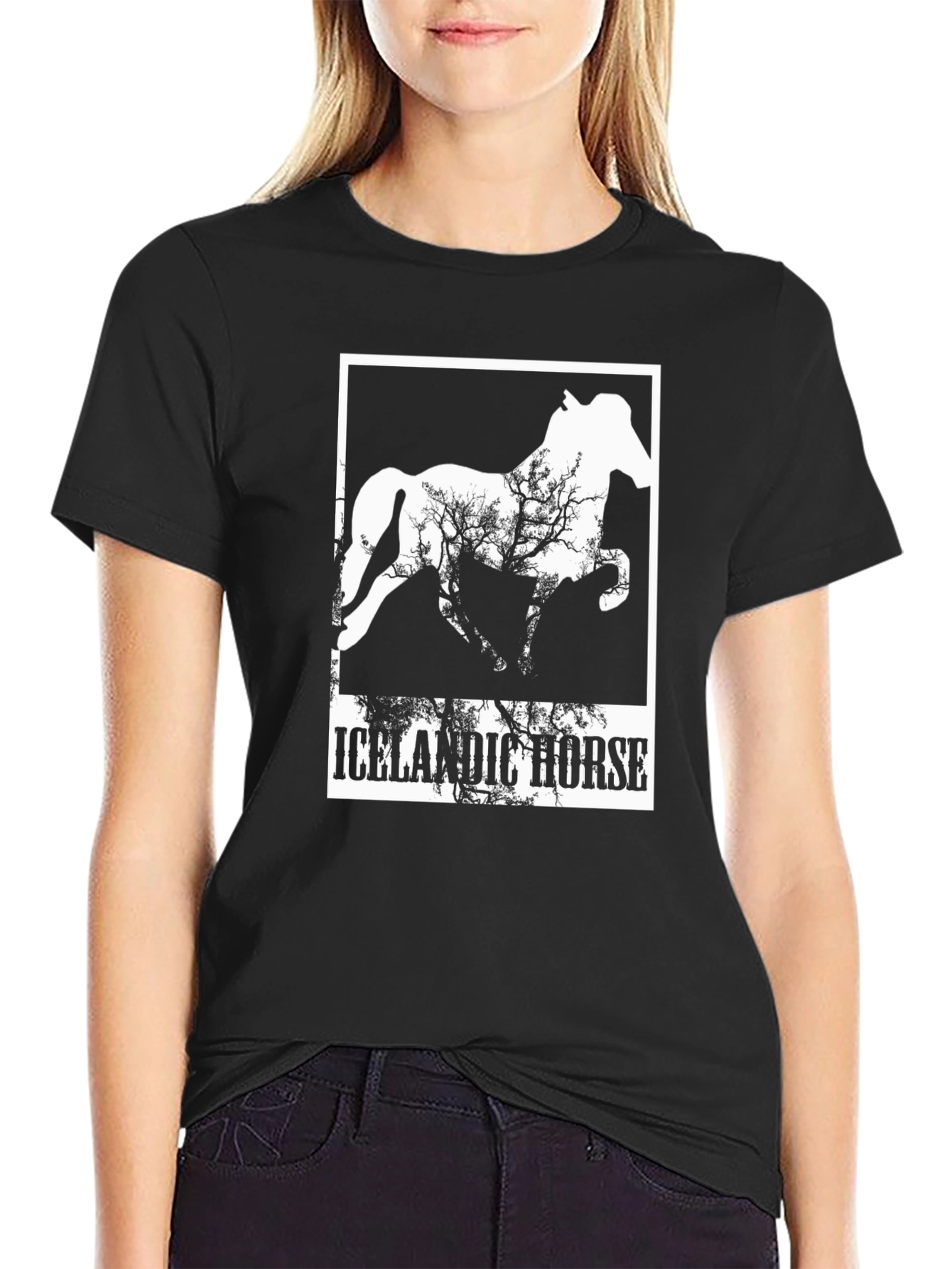 Icelandic Horse Graphic Tee - Black Cotton T-Shirt