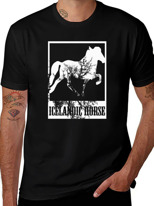 Icelandic Horse Graphic Tee - Black Cotton T-Shirt