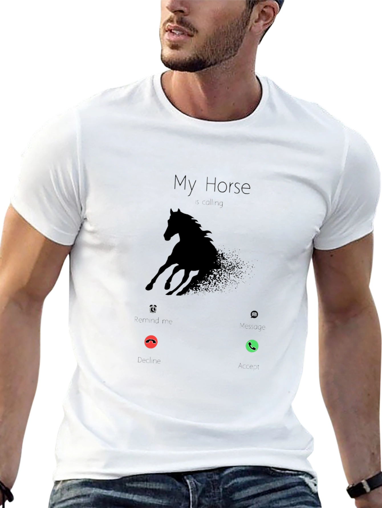 My Horse is Calling Mens Black Graphic Tee