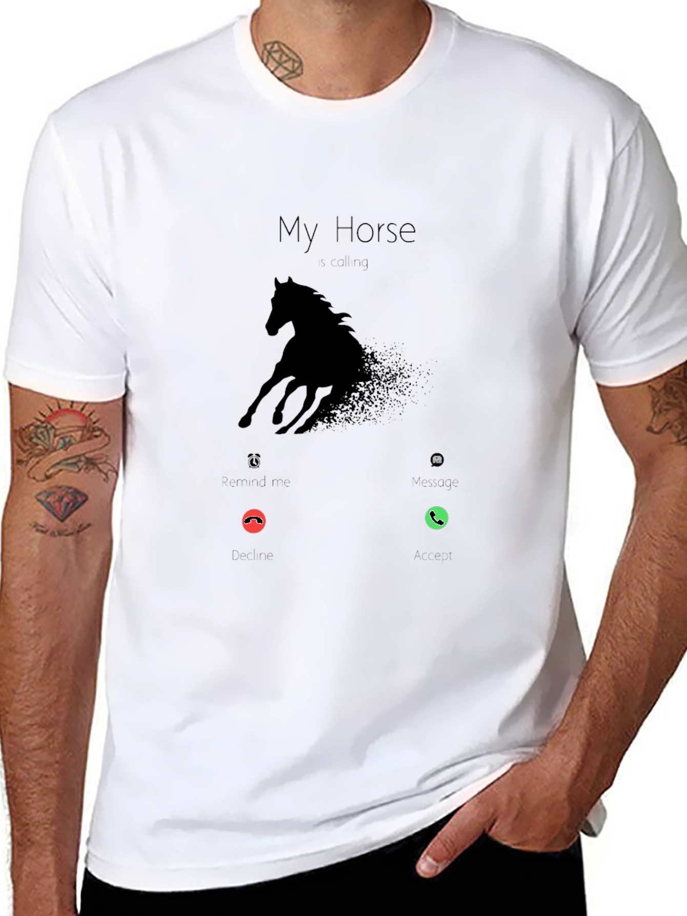 My Horse is Calling Mens Black Graphic Tee