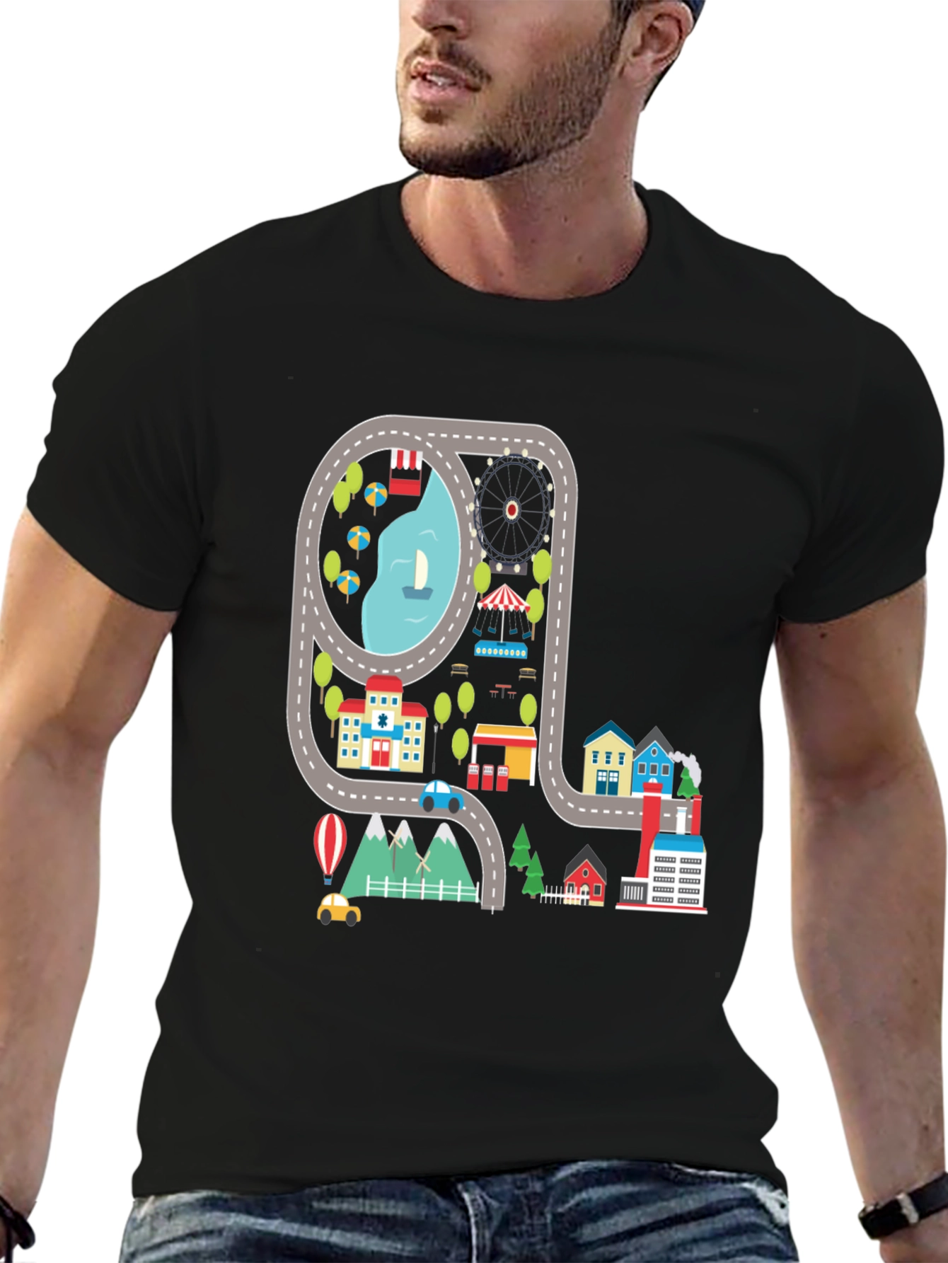 Road Map Cityscape Graphic Tee - Unique Design