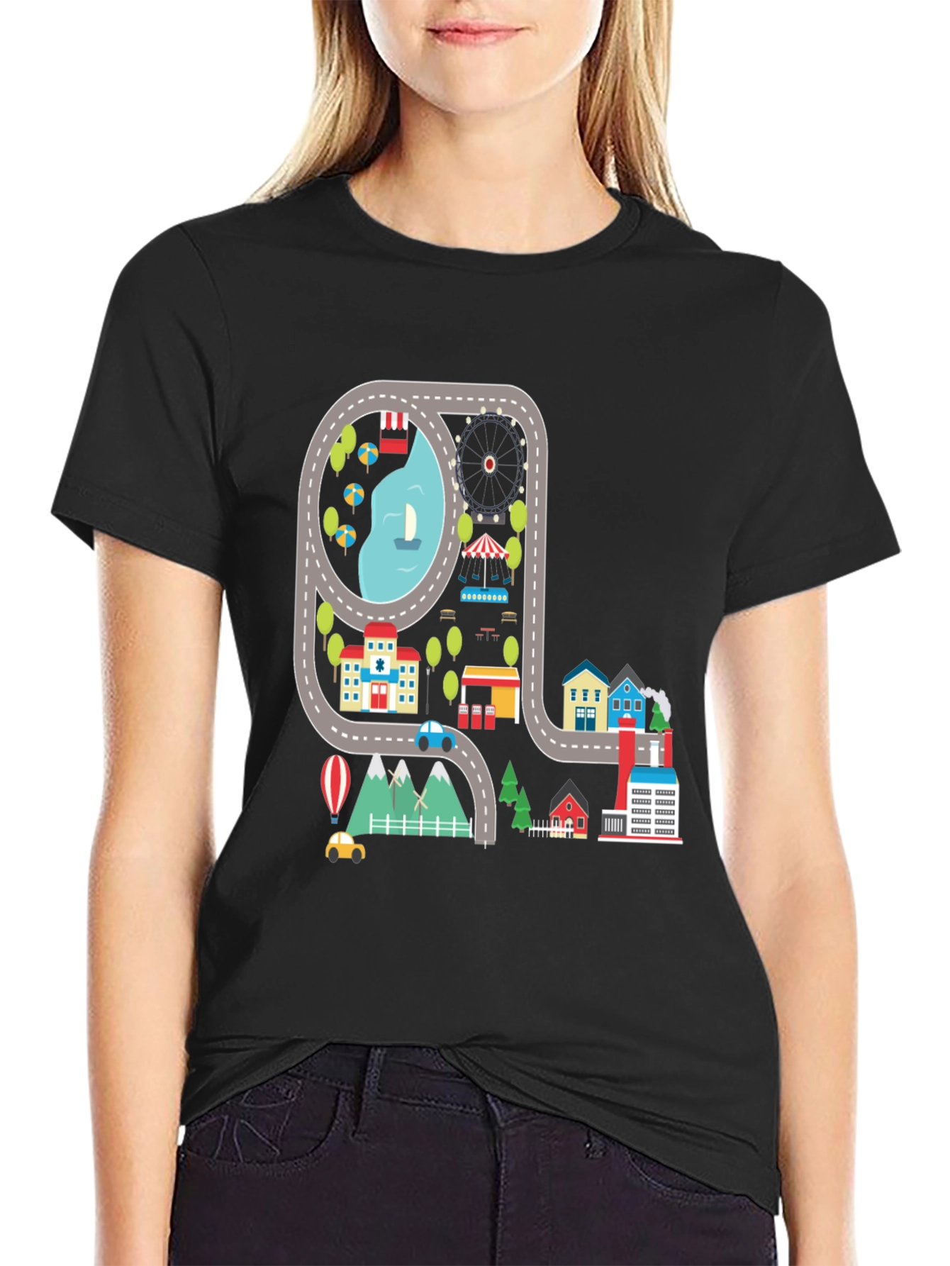 Road Map Cityscape Graphic Tee - Unique Design