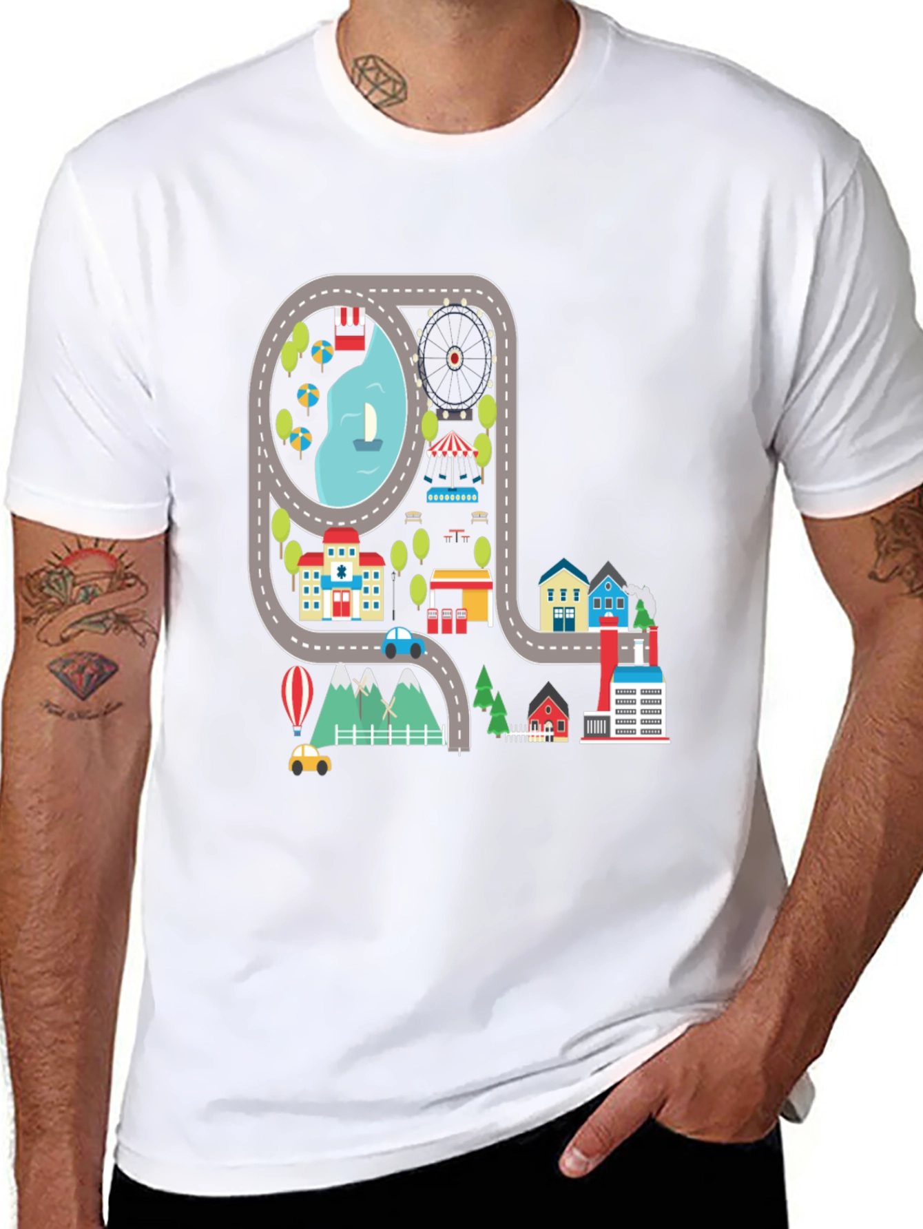 Road Map Cityscape Graphic Tee - Unique Design