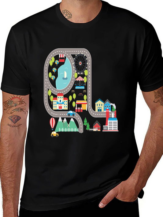 Road Map Cityscape Graphic Tee - Unique Design