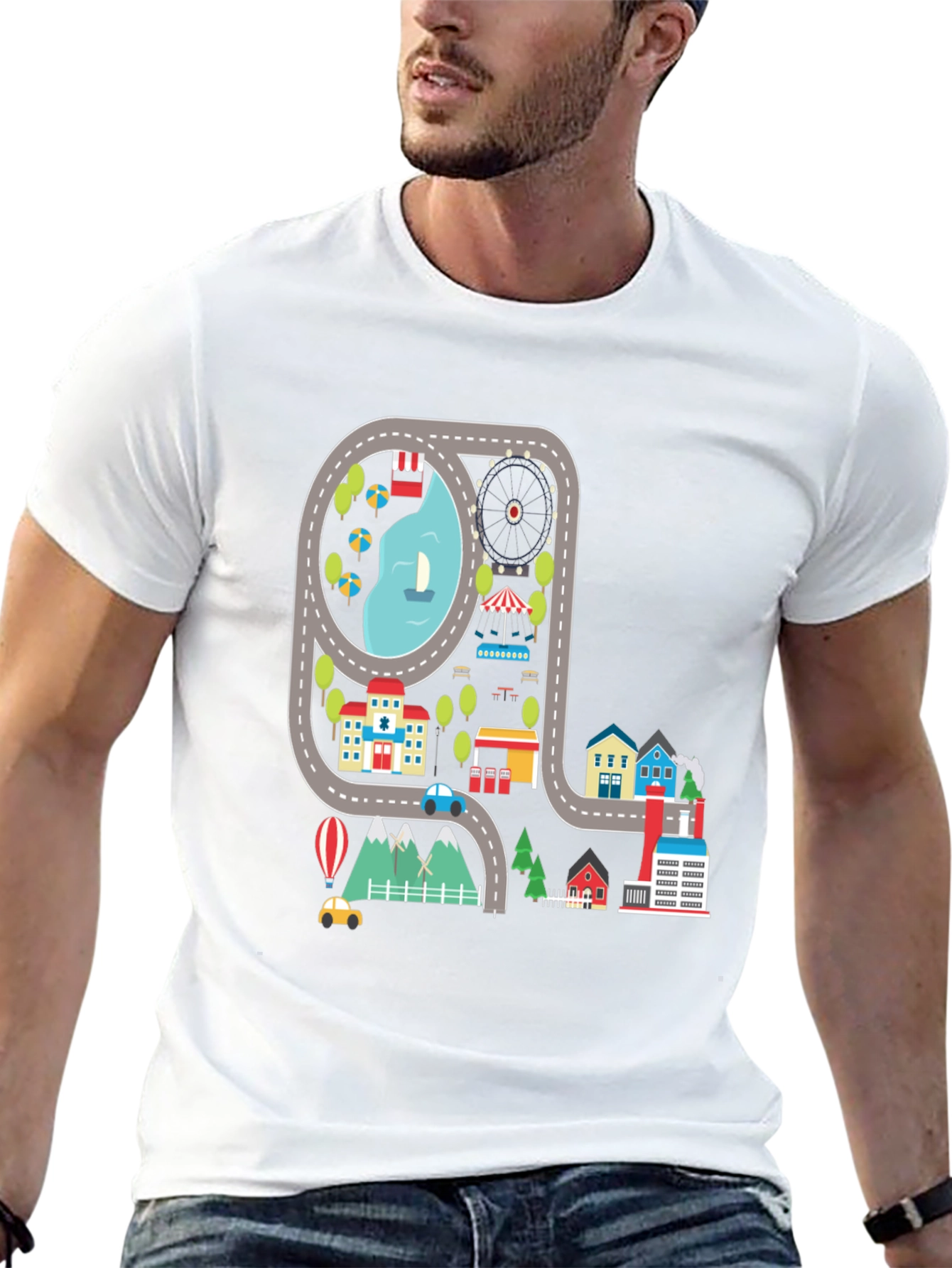 Road Map Cityscape Graphic Tee - Unique Design