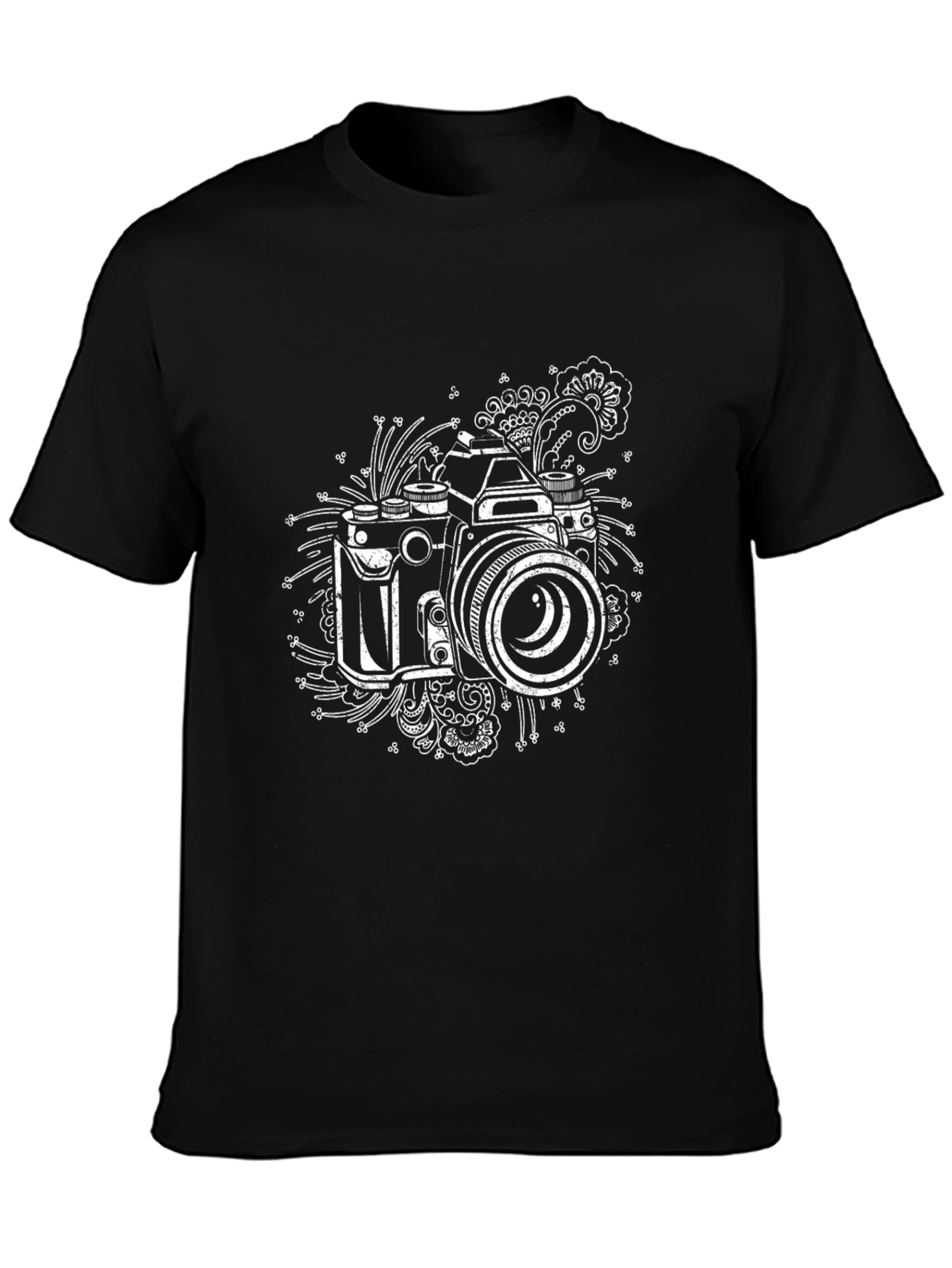 Retro Camera Graphic Print Black T-Shirt
