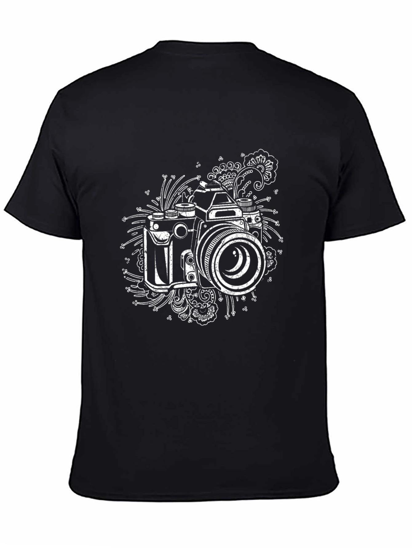 Retro Camera Graphic Print Black T-Shirt