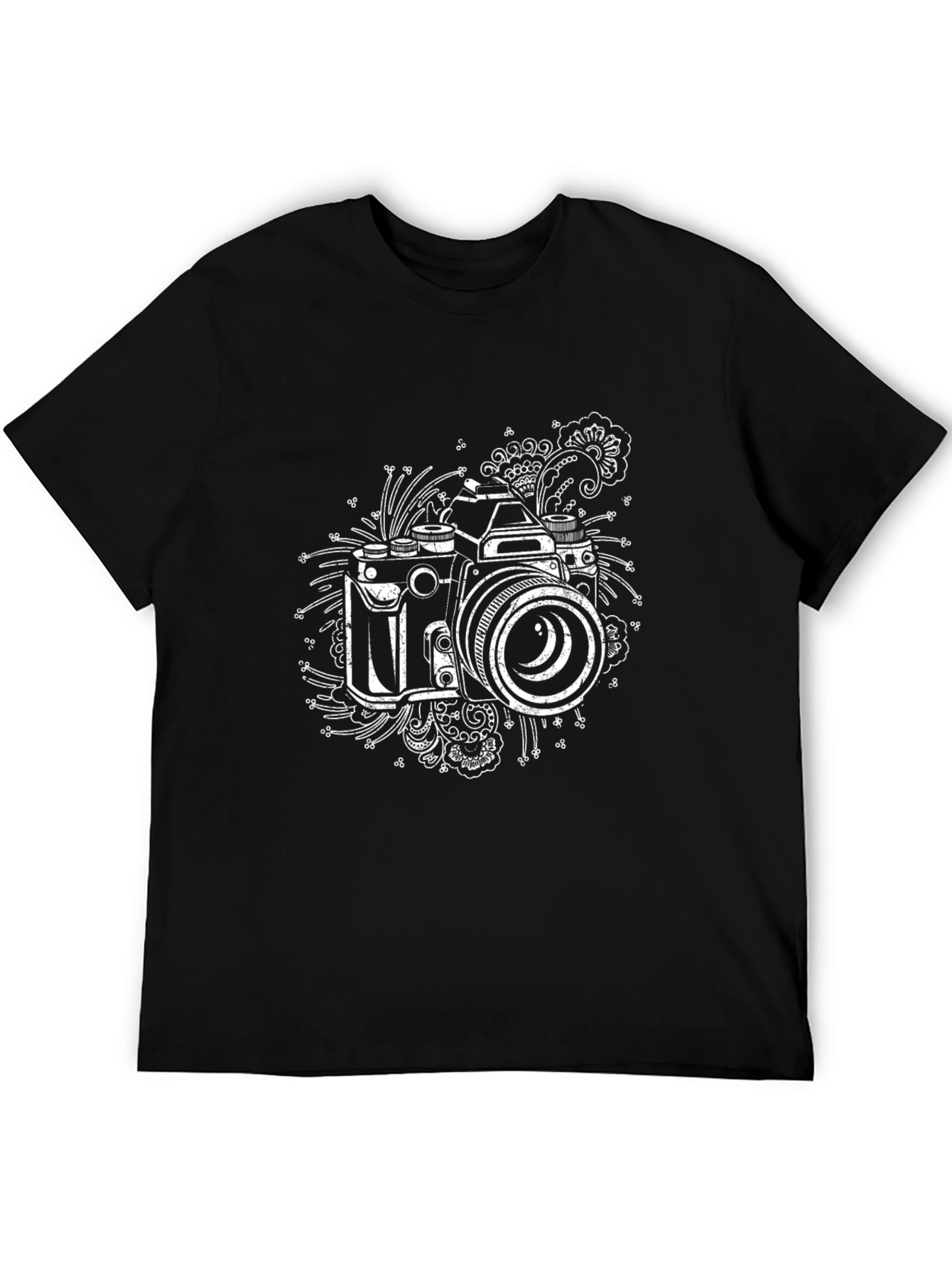 Retro Camera Graphic Print Black T-Shirt