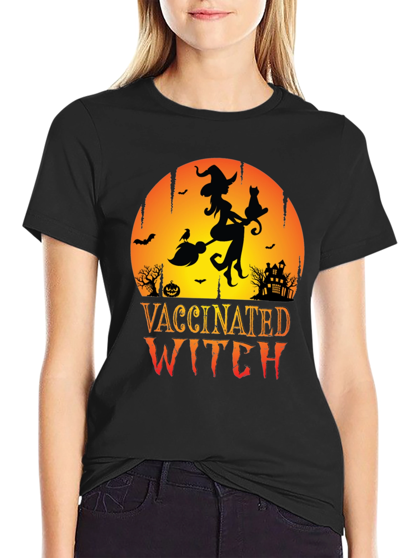 Vaccinated Witch Halloween T-Shirt