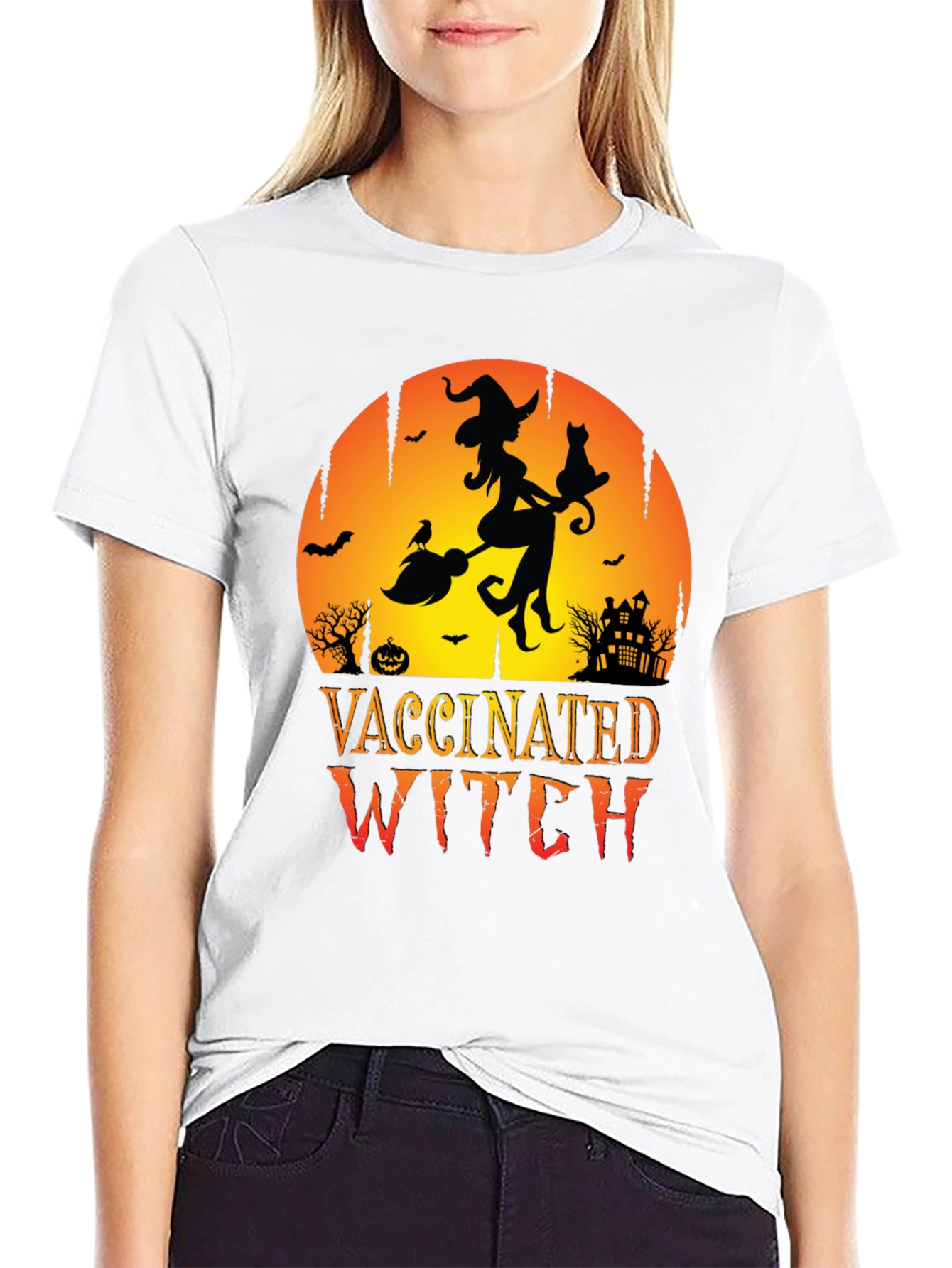 Vaccinated Witch Halloween T-Shirt