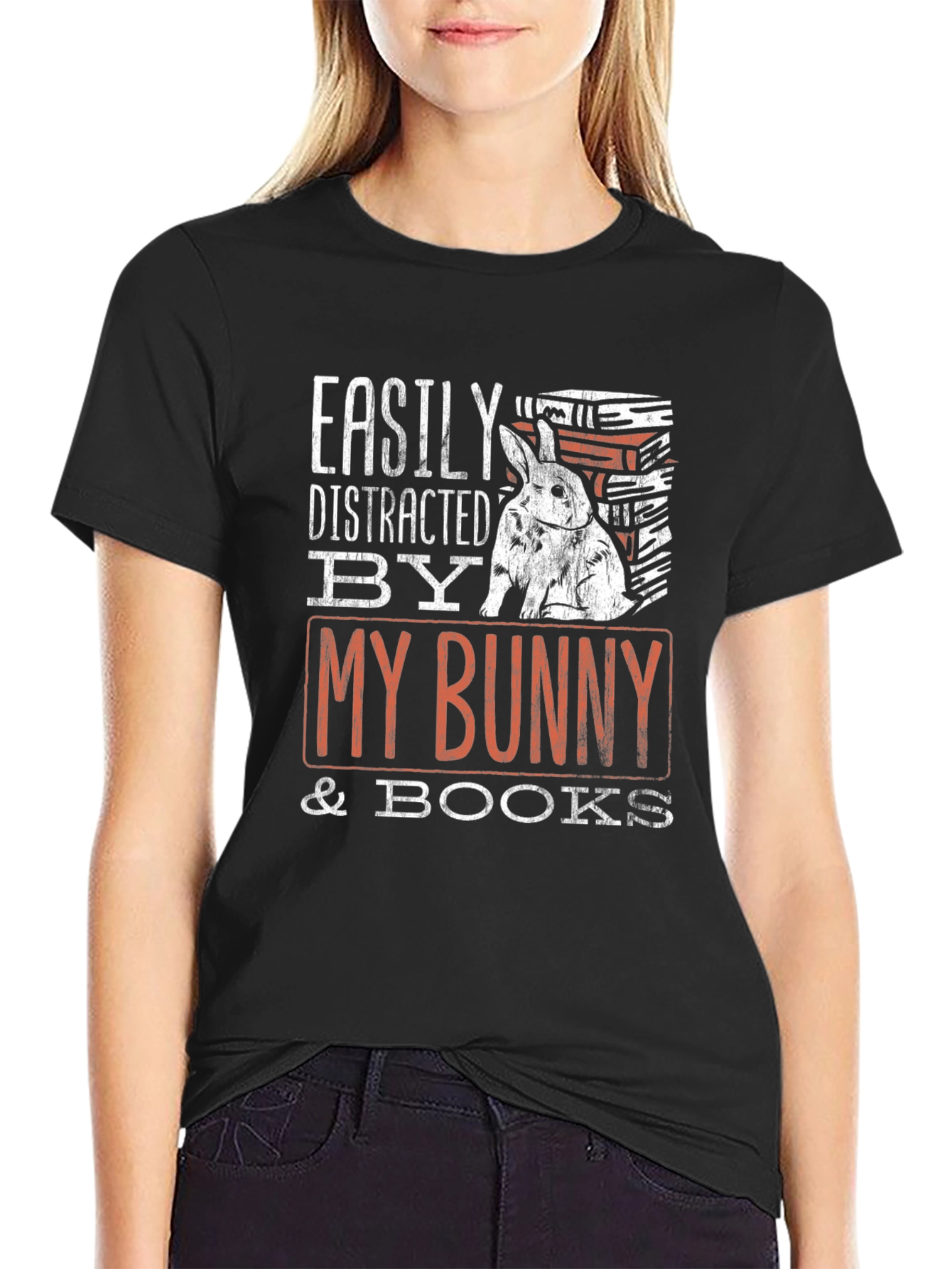 Easily Distracted by My Bunny & Books T-Shirt