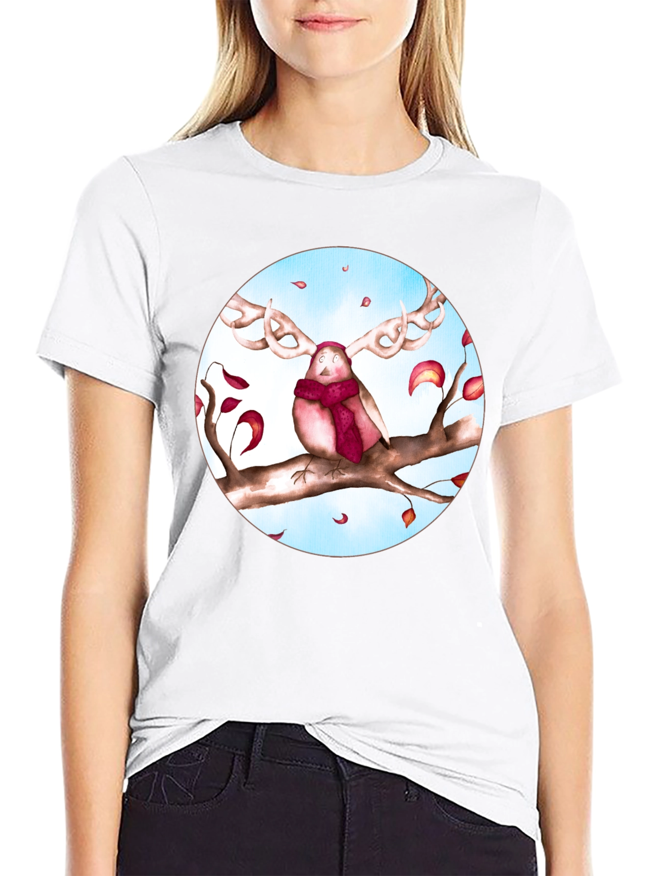 Whimsical Bird Antler T-Shirt - Unique Graphic Tee
