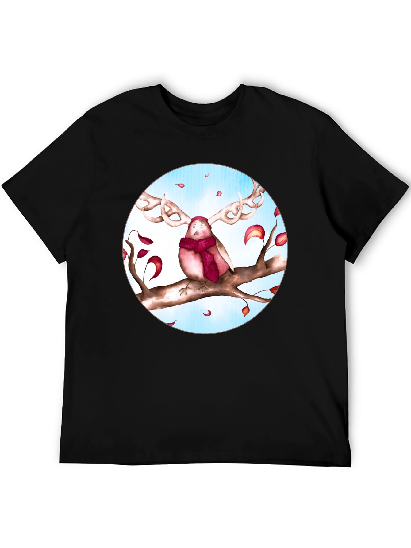 Whimsical Bird Antler T-Shirt - Unique Graphic Tee