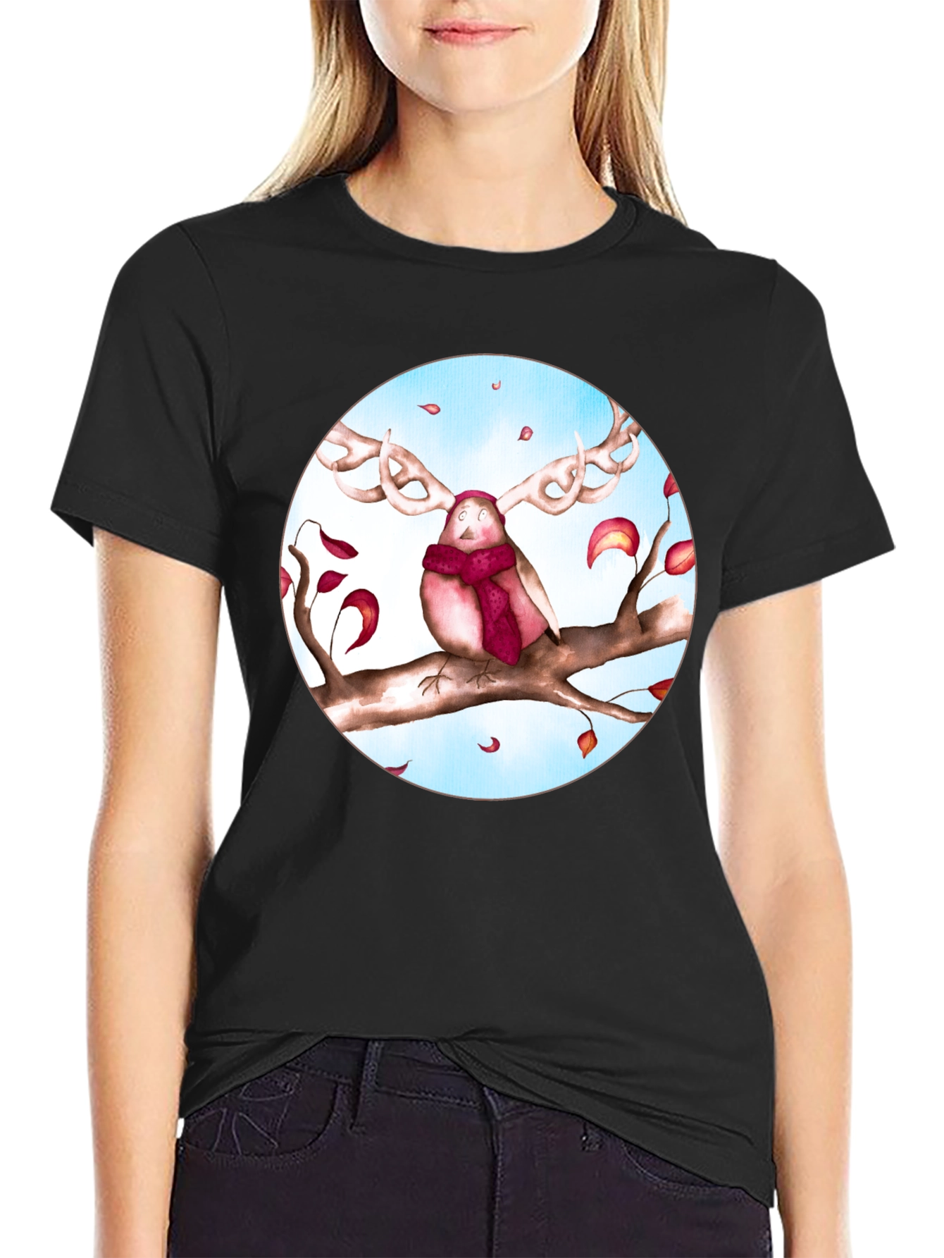Whimsical Bird Antler T-Shirt - Unique Graphic Tee