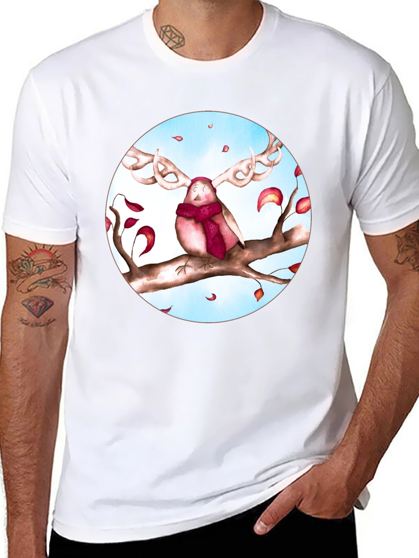 Whimsical Bird Antler T-Shirt - Unique Graphic Tee