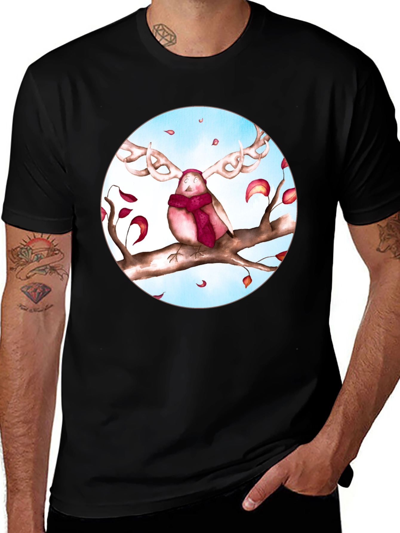 Whimsical Bird Antler T-Shirt - Unique Graphic Tee