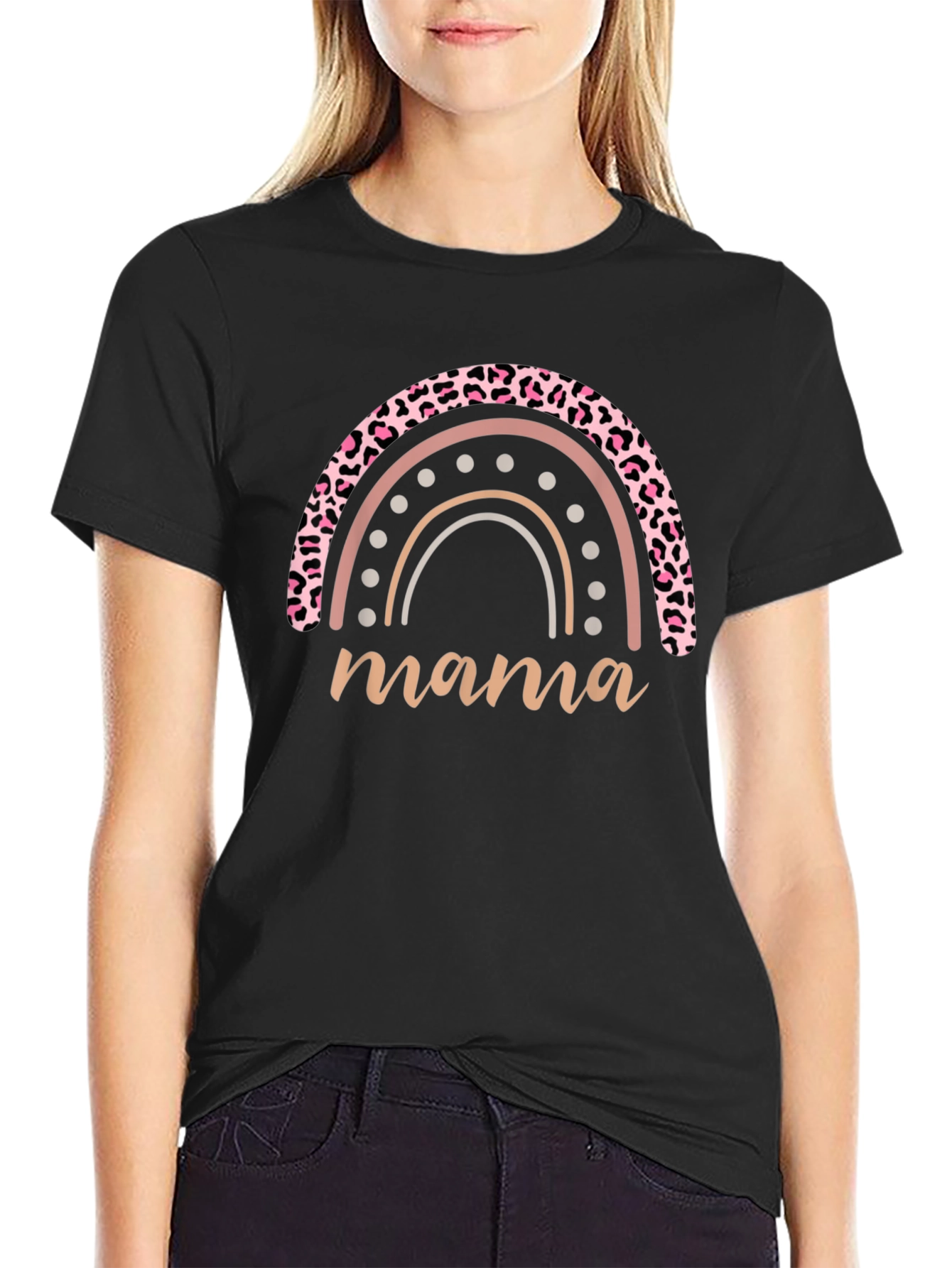 Mama Rainbow Leopard Print T-Shirt