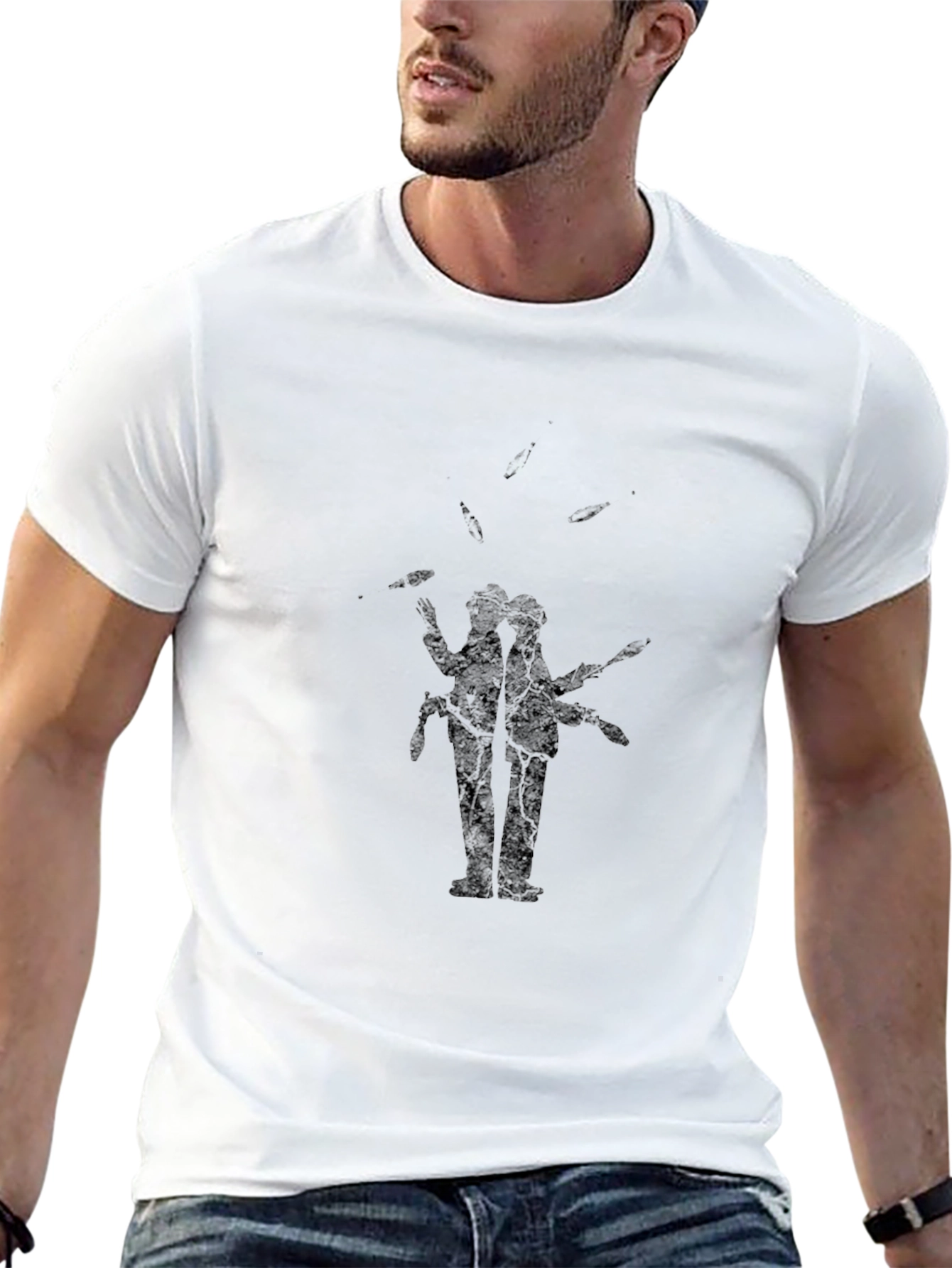 Mens Black Graphic Print Crew Neck T-Shirt