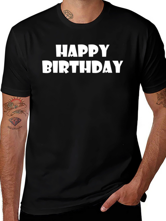 Happy Birthday Graphic Tee - Black Cotton Blend