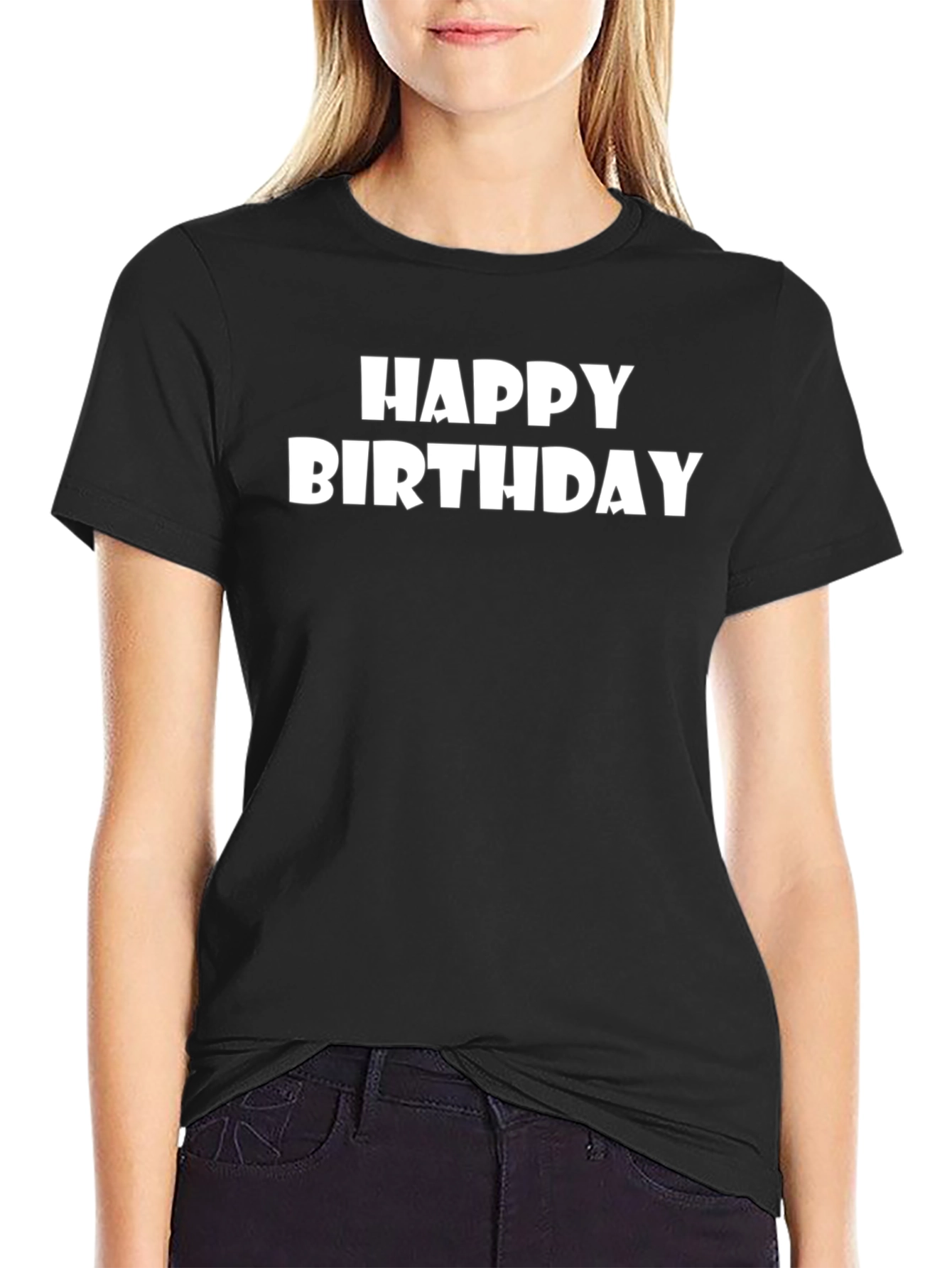 Happy Birthday Graphic Tee - Black Cotton Blend
