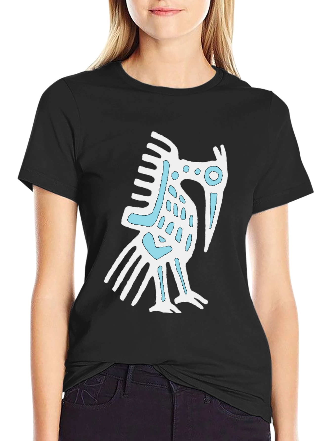 Black T-Shirt with White & Blue Graphic
