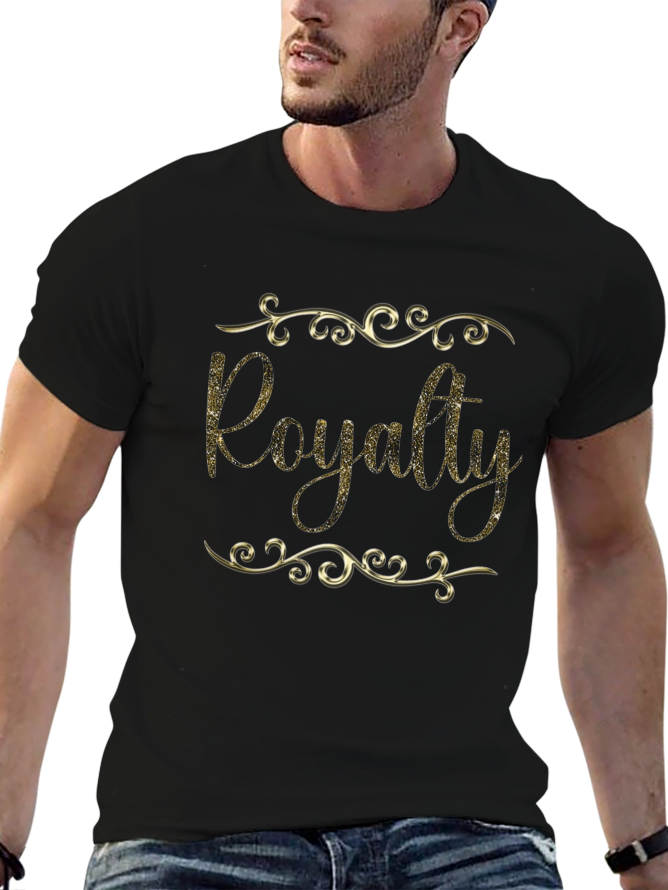 Royalty Golden Glitter Black T-Shirt