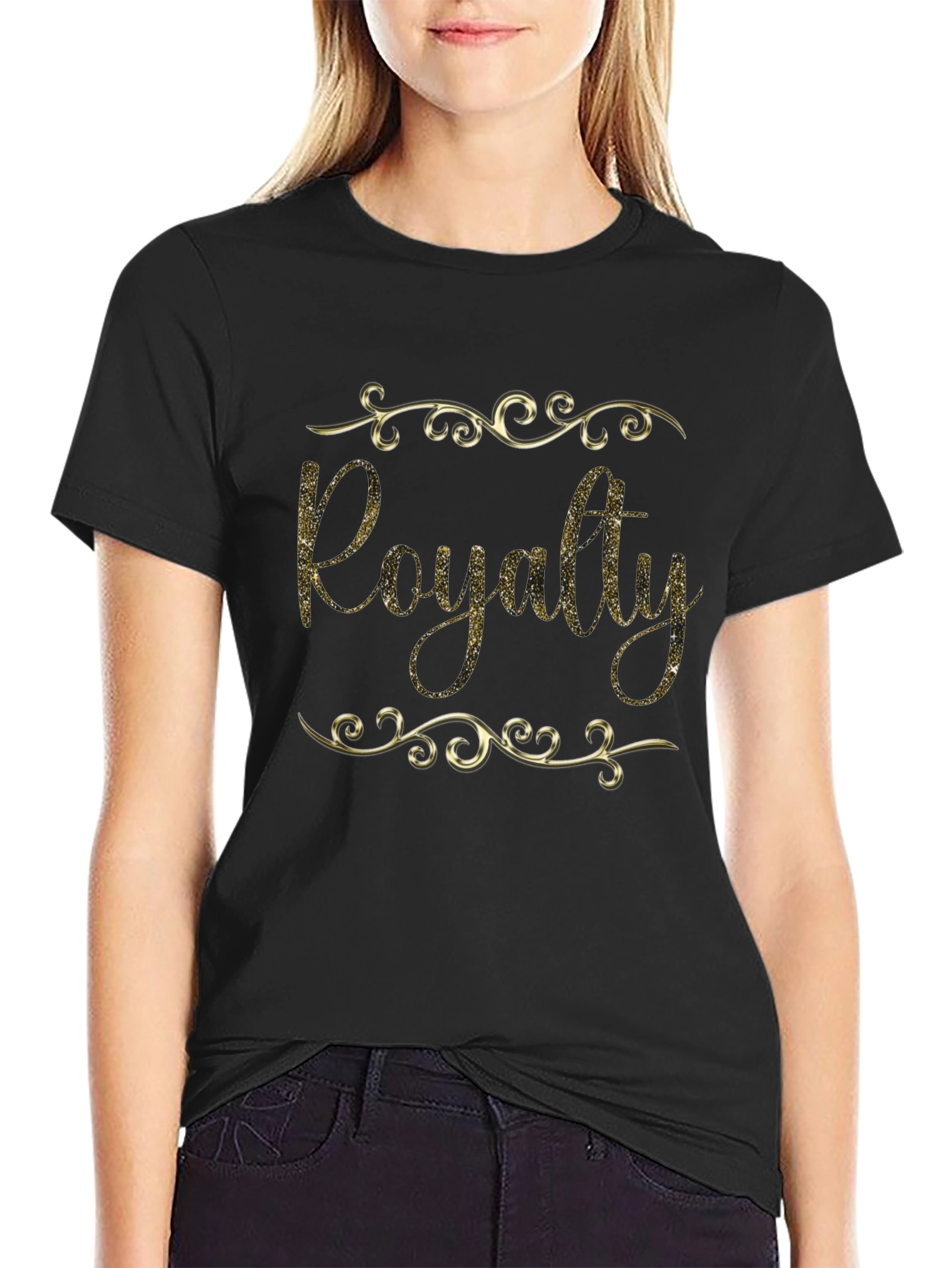 Royalty Golden Glitter Black T-Shirt