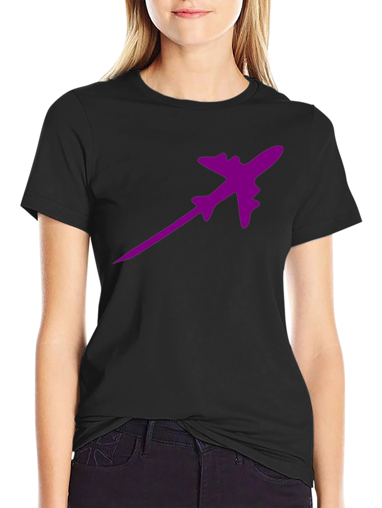 Purple Plane Black T-Shirt - Fly High in Style!
