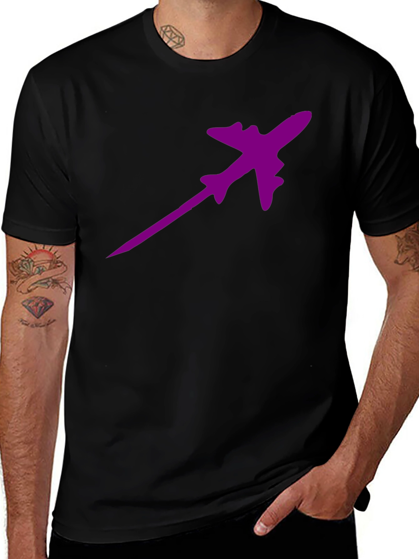 Purple Plane Black T-Shirt - Fly High in Style!