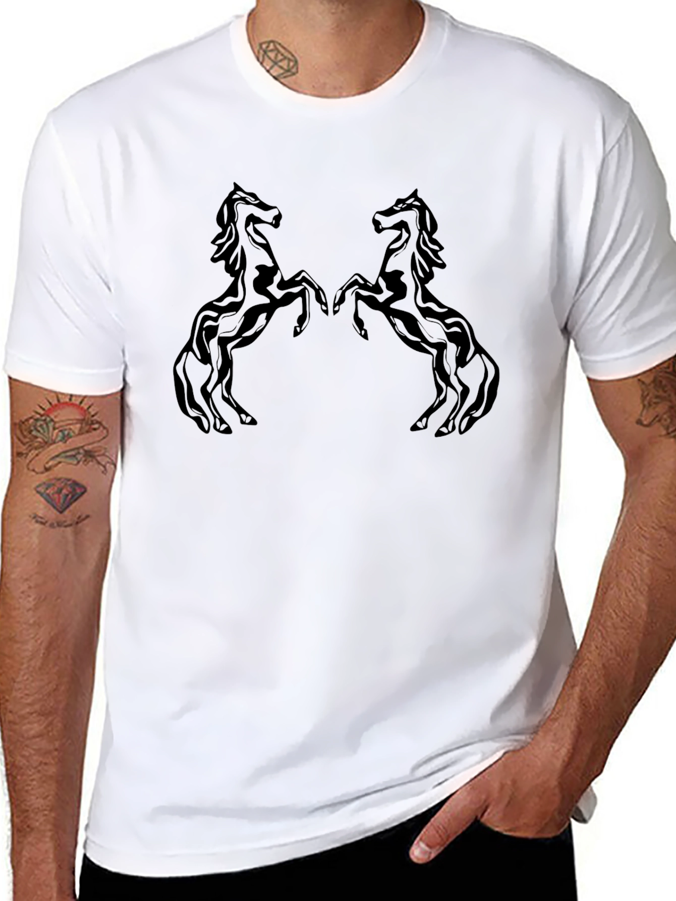 Black T-Shirt with Two Horse Design