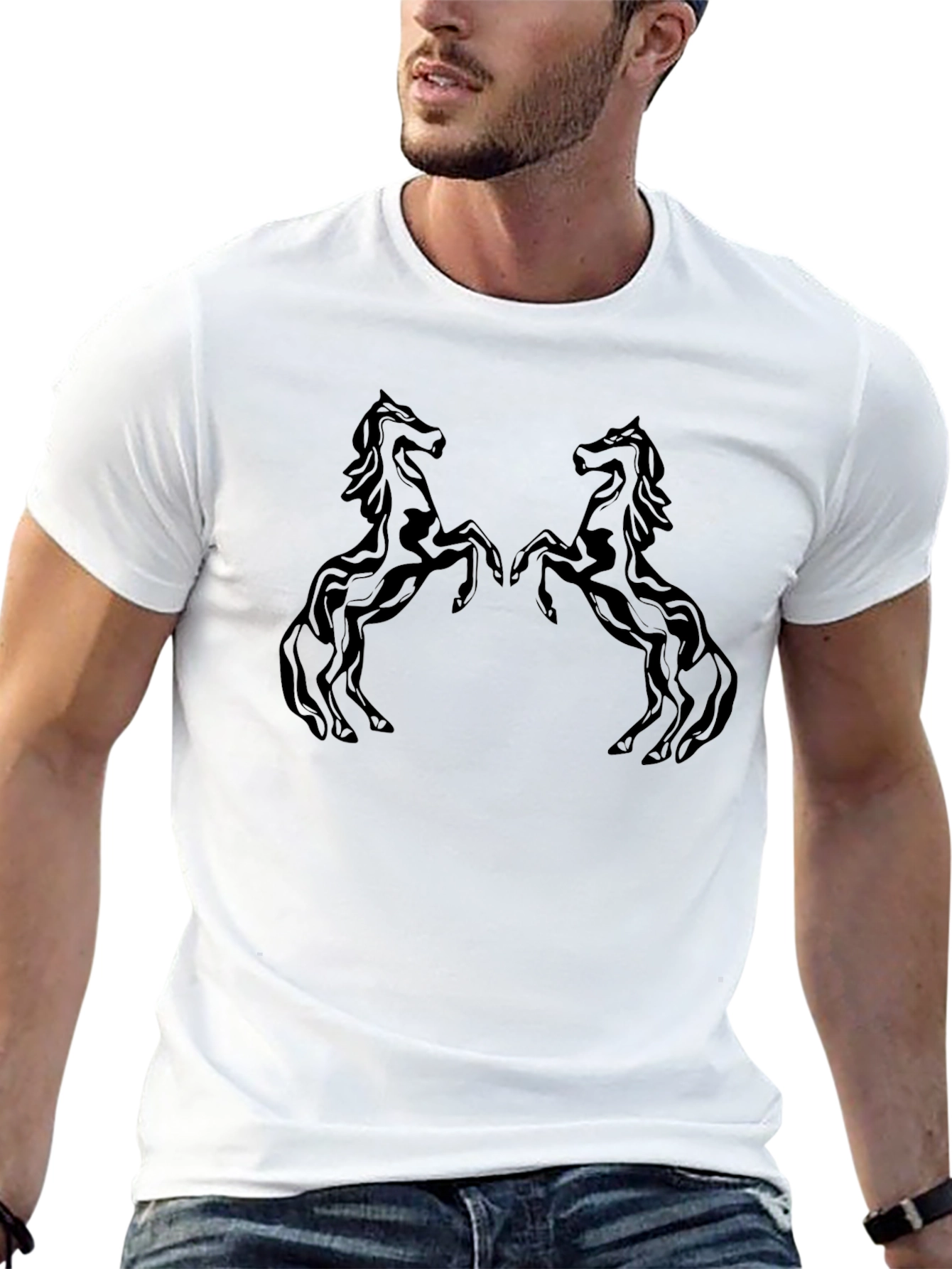 Black T-Shirt with Two Horse Design