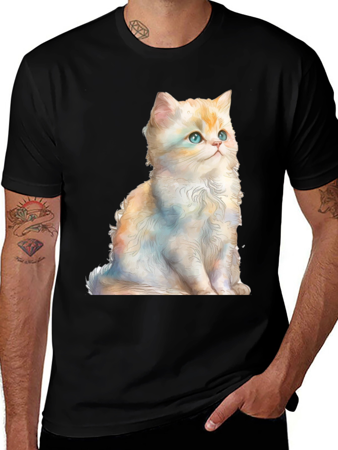 Cute Kitten Graphic Tee - Soft Black Cotton Shirt