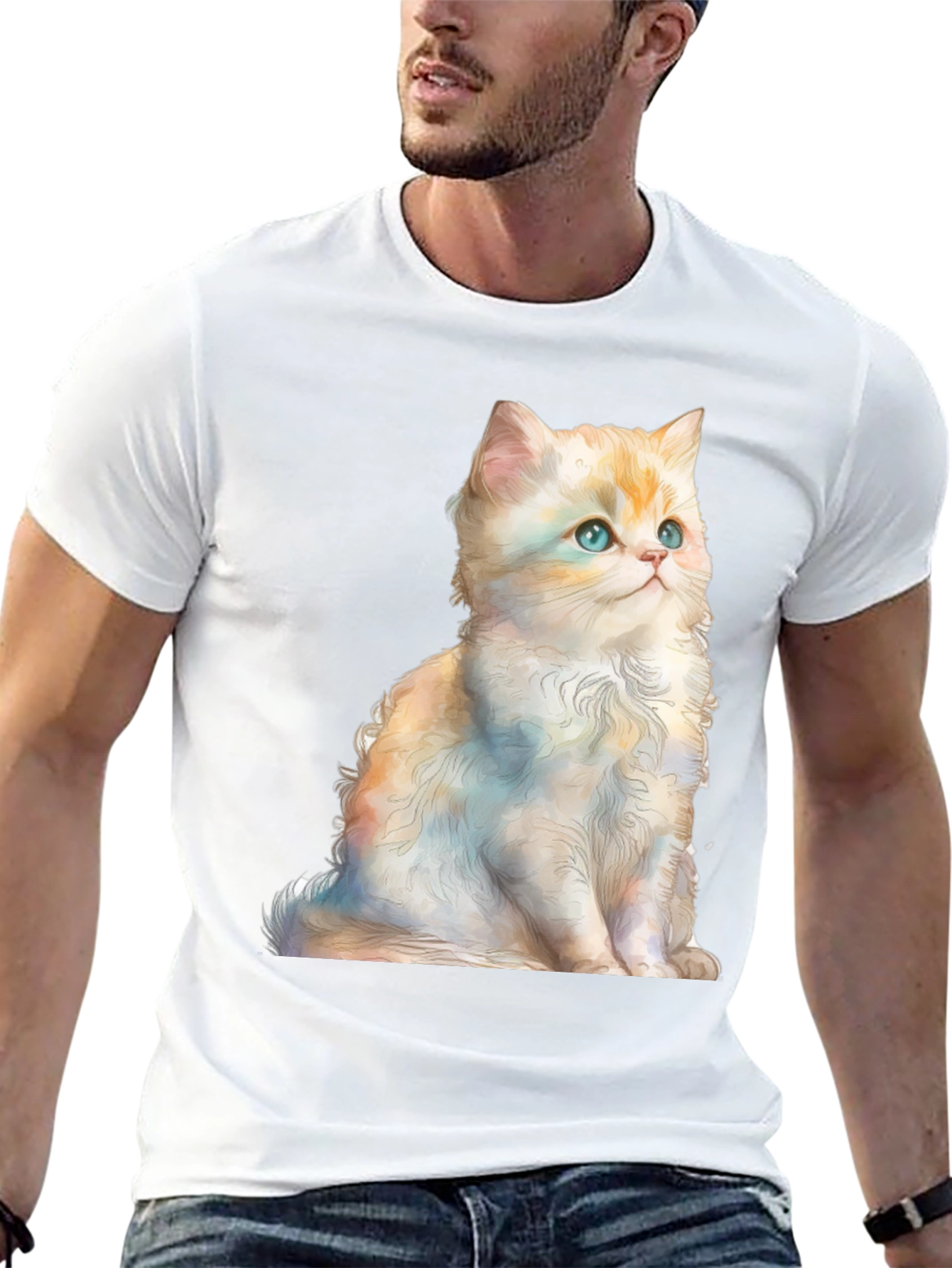 Cute Kitten Graphic Tee - Soft Black Cotton Shirt
