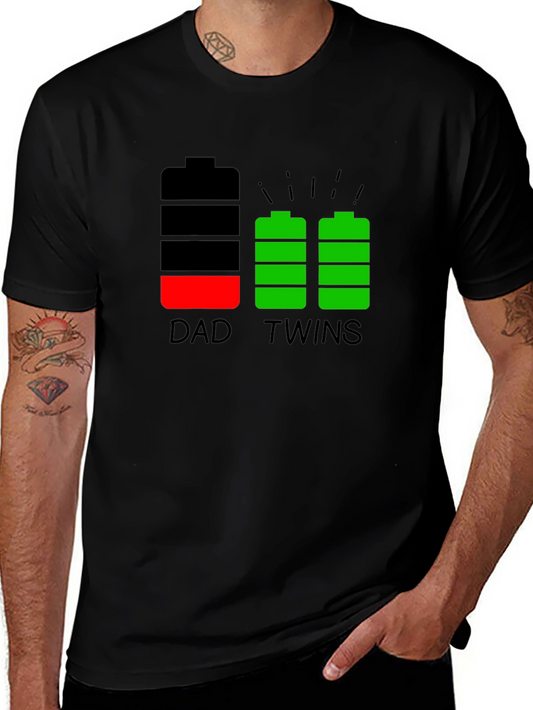 Dad of Twins T-Shirt Low Battery Full Twins Battery Funny Father Tee