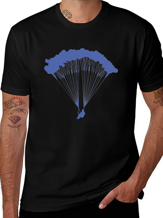 Skydiving Parachute Graphic Tee - Black Cotton T-Shirt