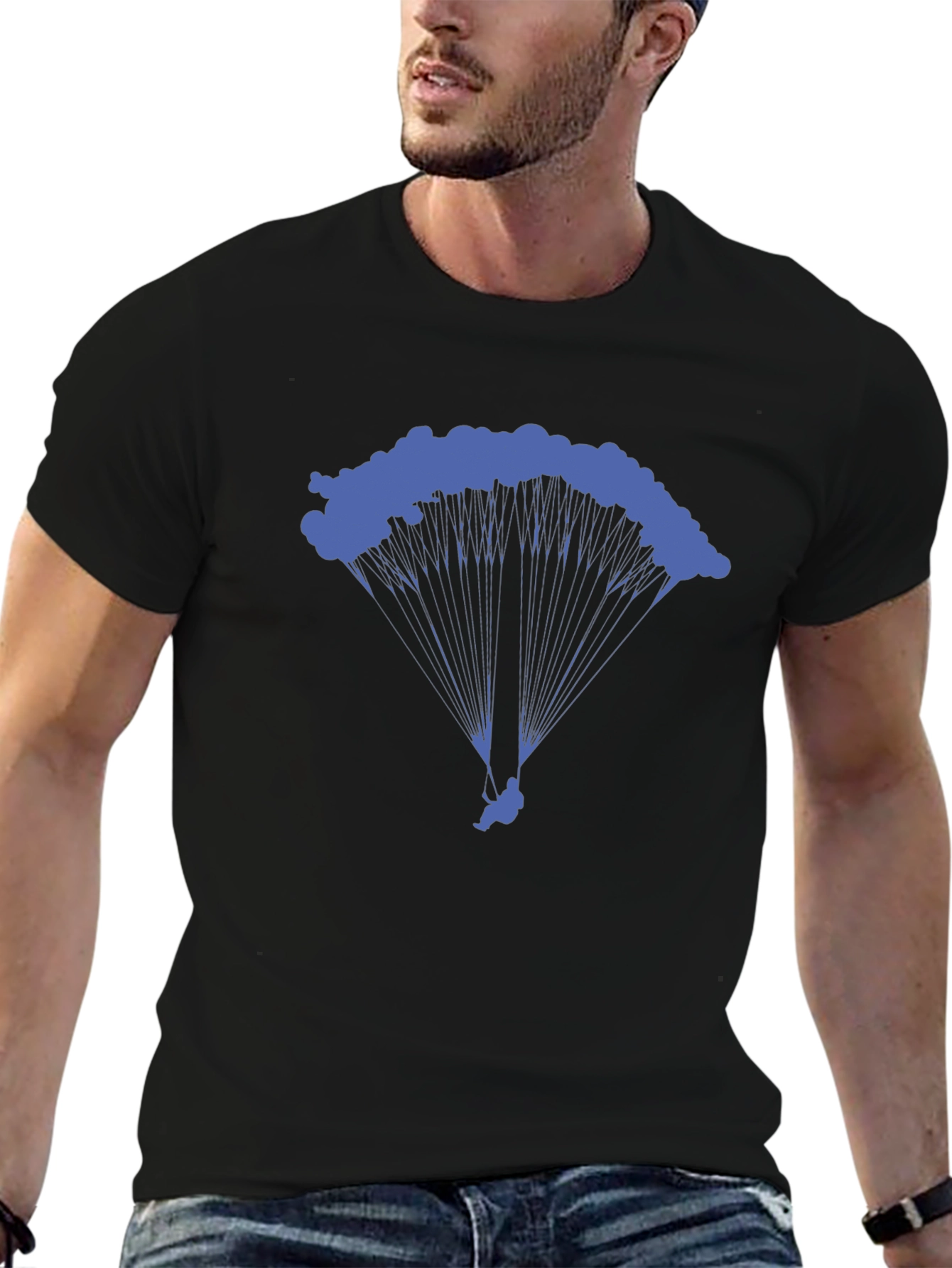 Skydiving Parachute Graphic Tee - Black Cotton T-Shirt