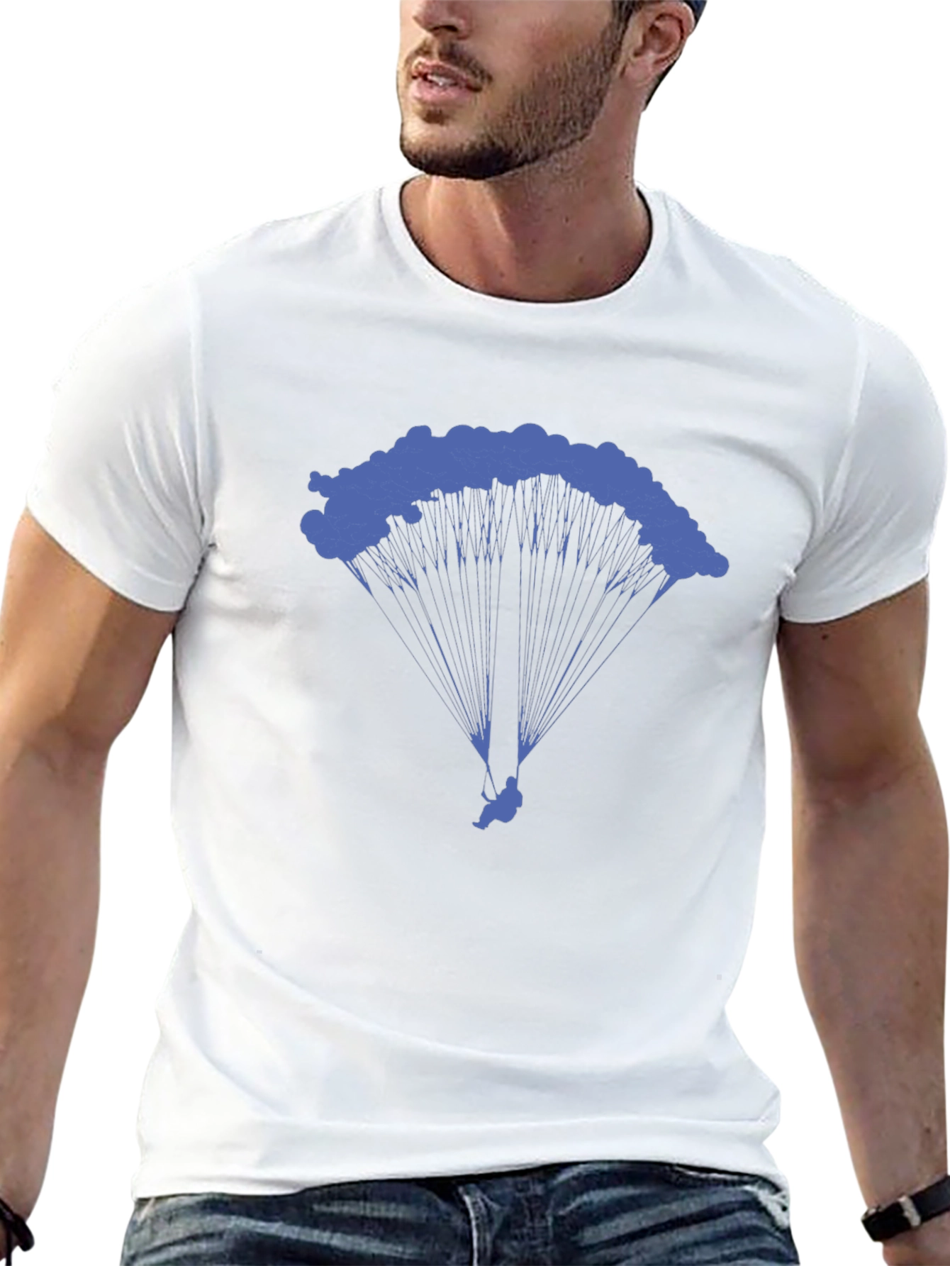 Skydiving Parachute Graphic Tee - Black Cotton T-Shirt
