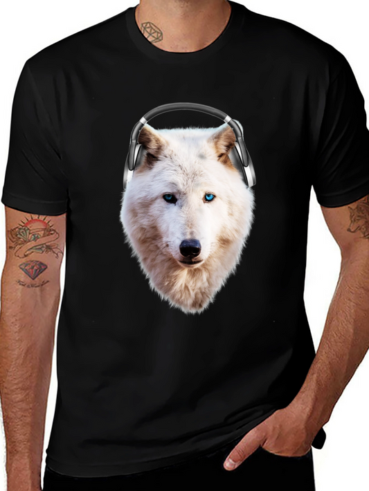 Wolf with Headphones Graphic T-Shirt