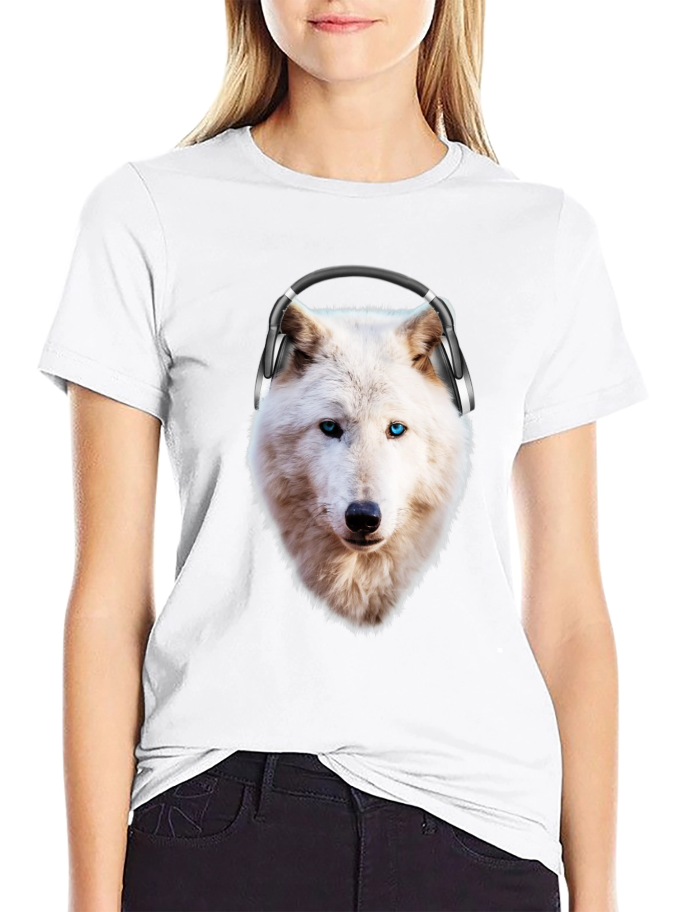 Wolf with Headphones Graphic T-Shirt