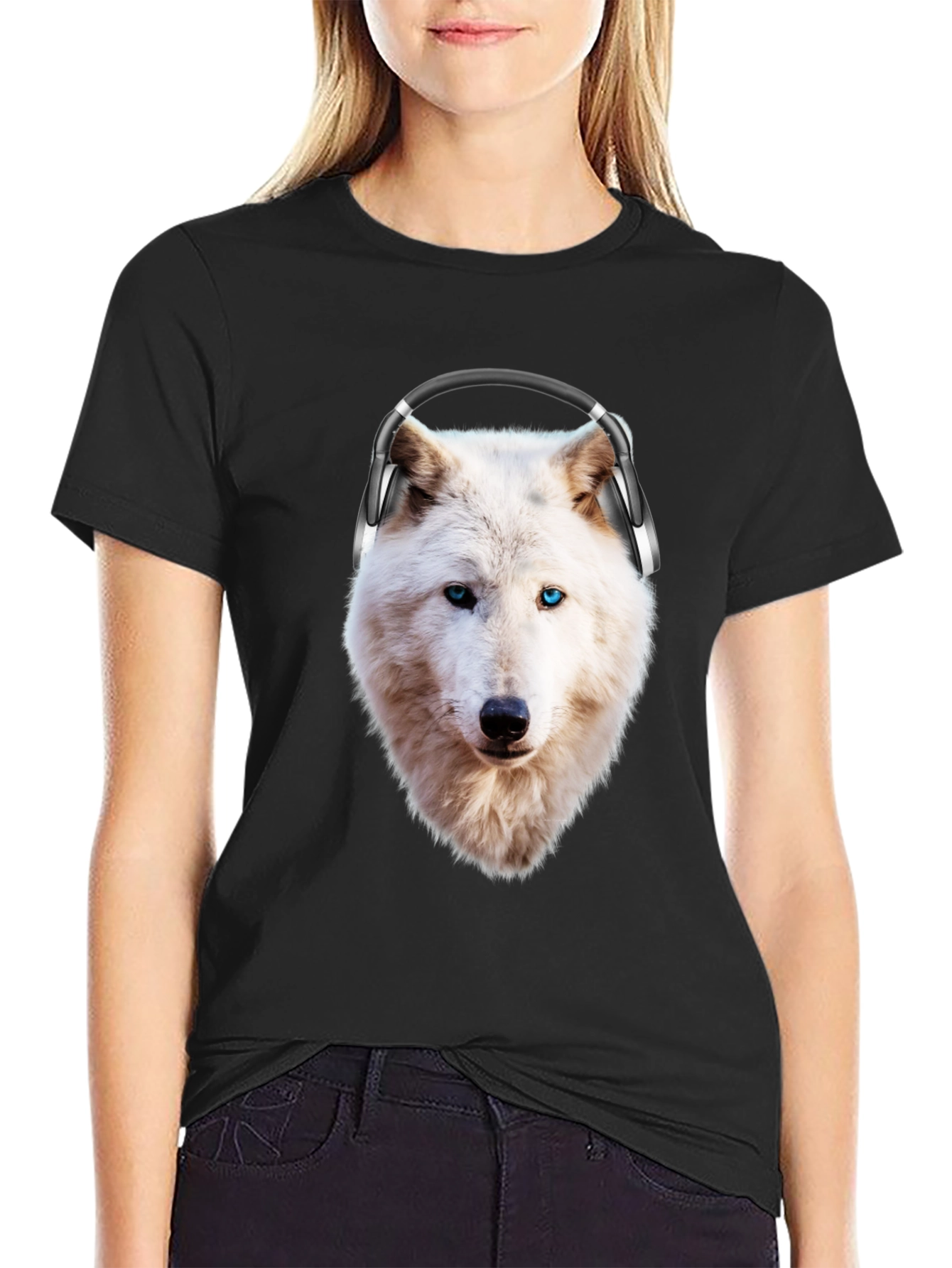Wolf with Headphones Graphic T-Shirt