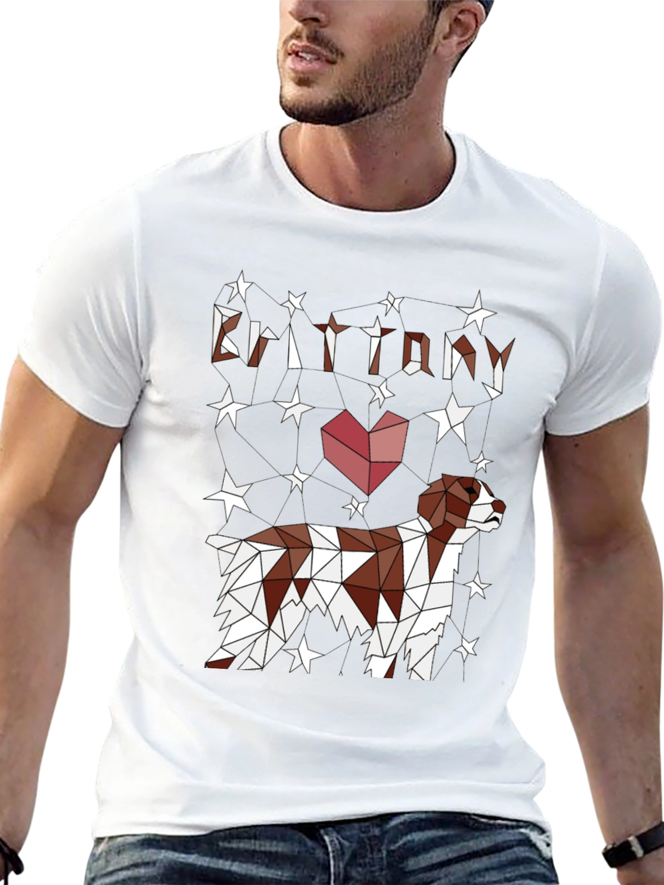 Brittany Dog Lover T-Shirt - Geometric Star Design