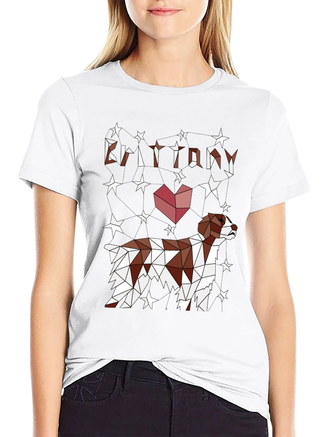 Brittany Dog Lover T-Shirt - Geometric Star Design