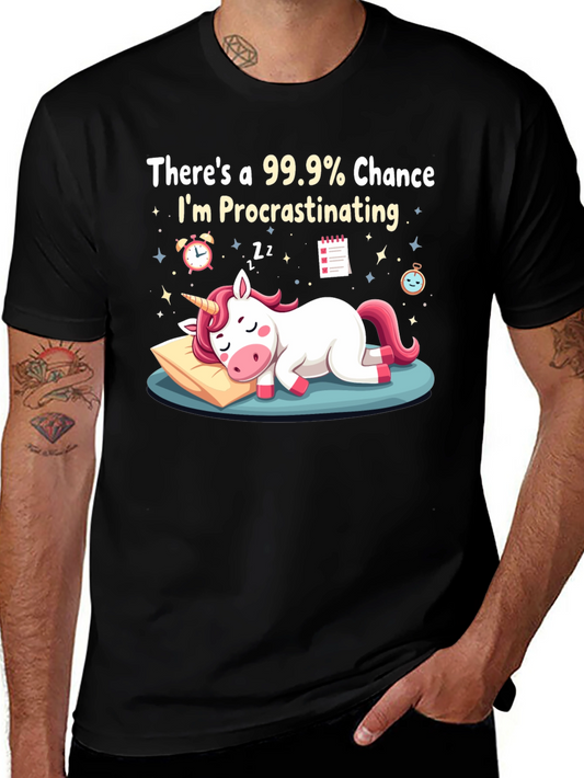 Procrastinating Unicorn Graphic T-Shirt - Black