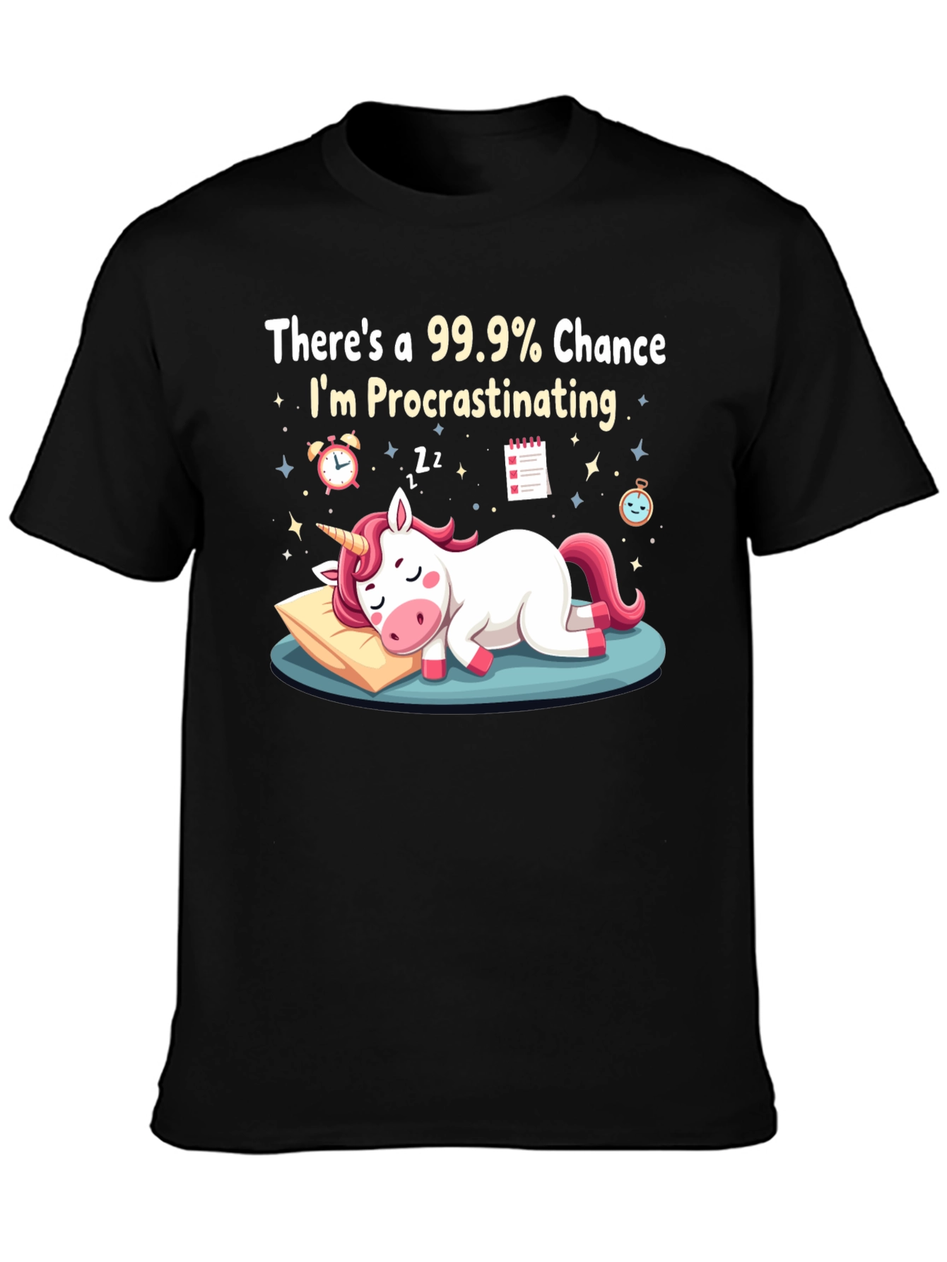 Procrastinating Unicorn Graphic T-Shirt - Black