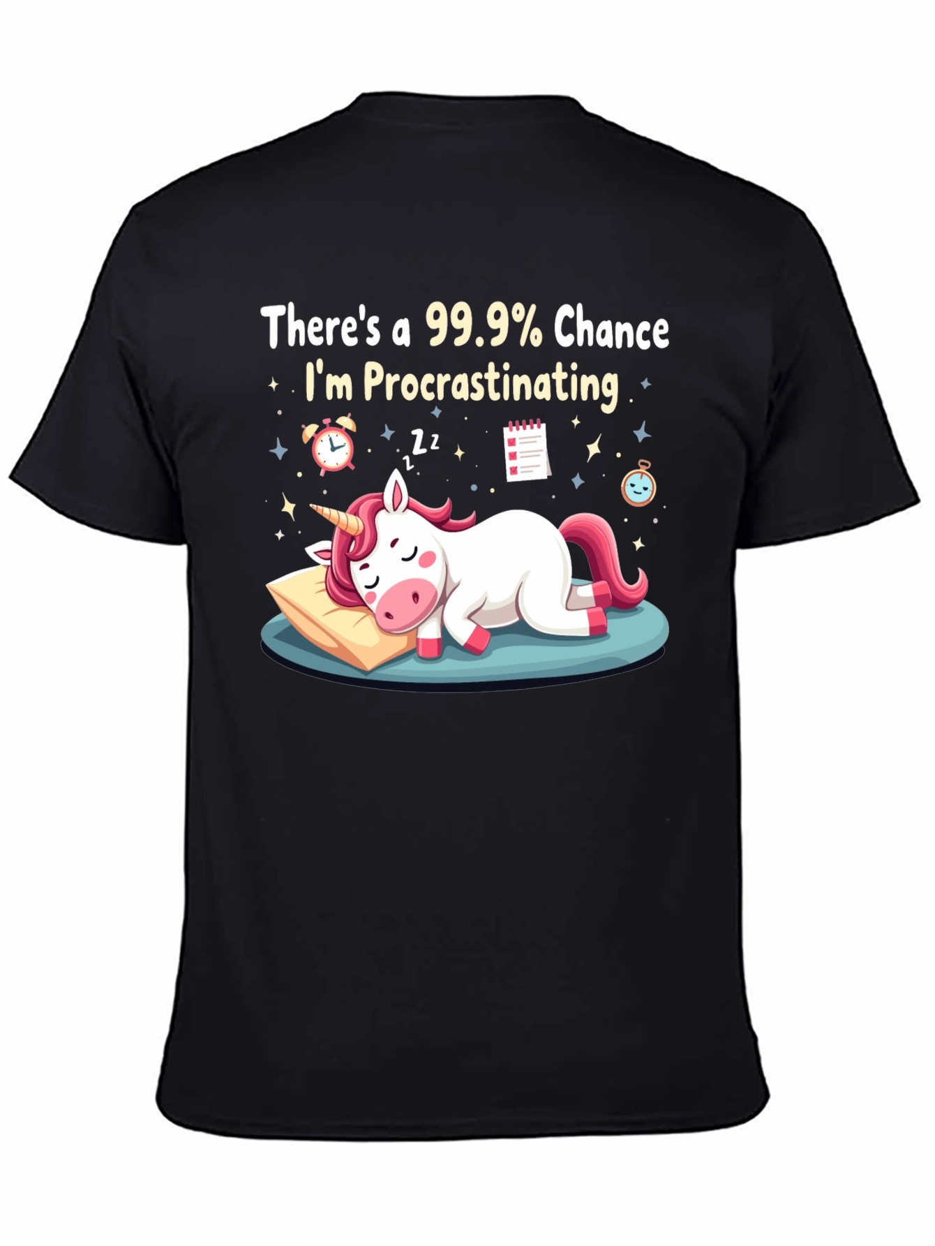 Procrastinating Unicorn Graphic T-Shirt - Black