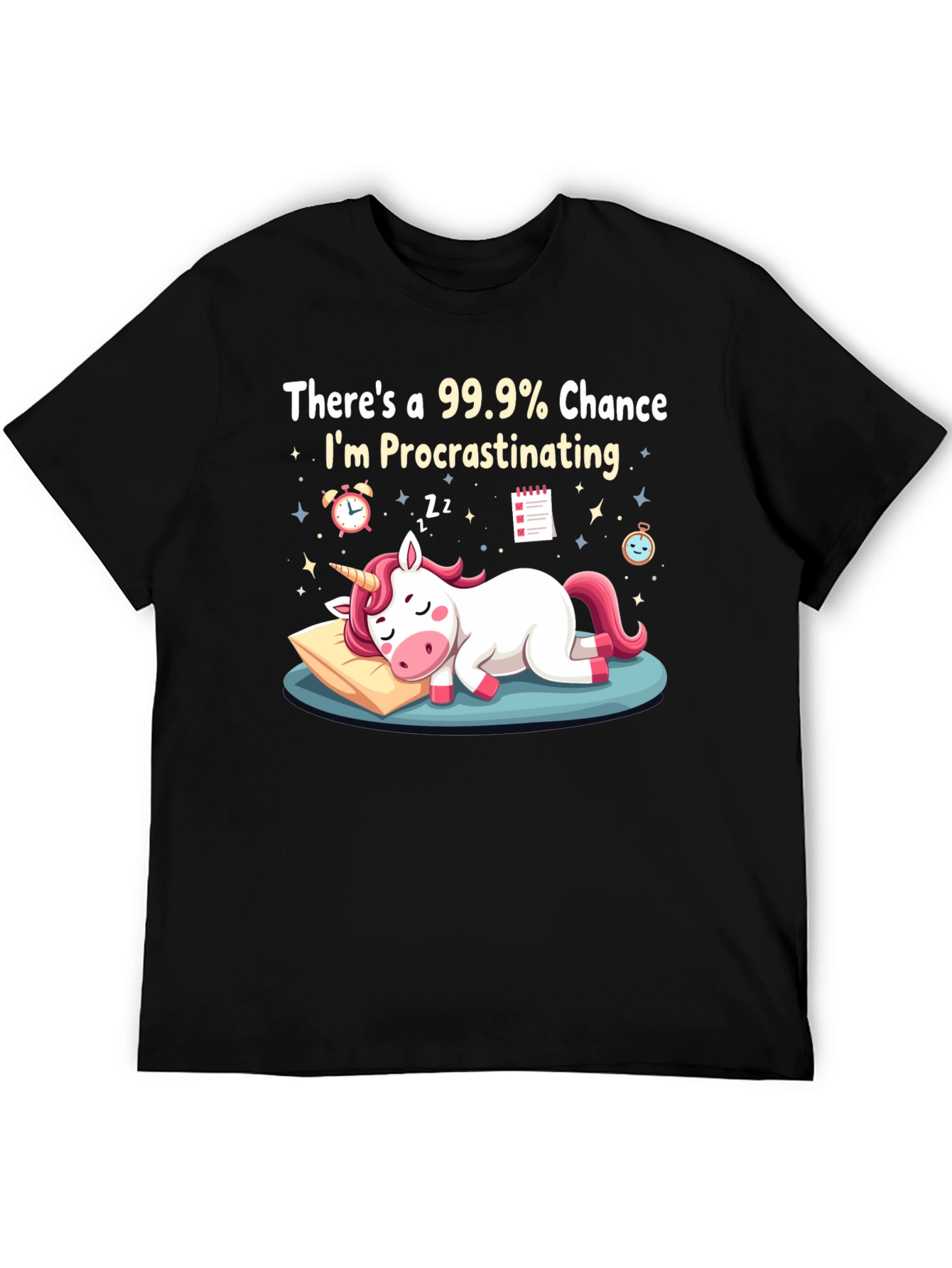 Procrastinating Unicorn Graphic T-Shirt - Black