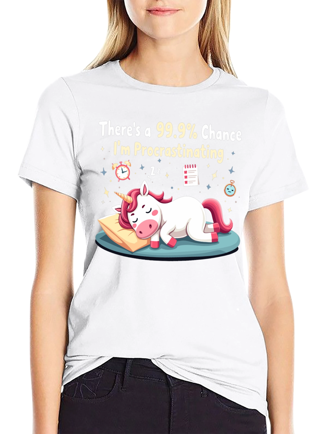 Procrastinating Unicorn Graphic T-Shirt - Black