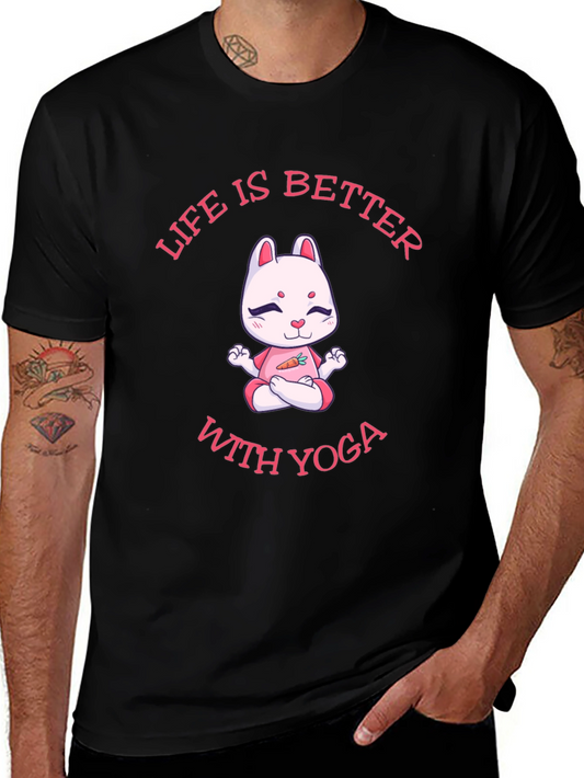 Yoga Cat Graphic Tee - Life is Better With Yoga